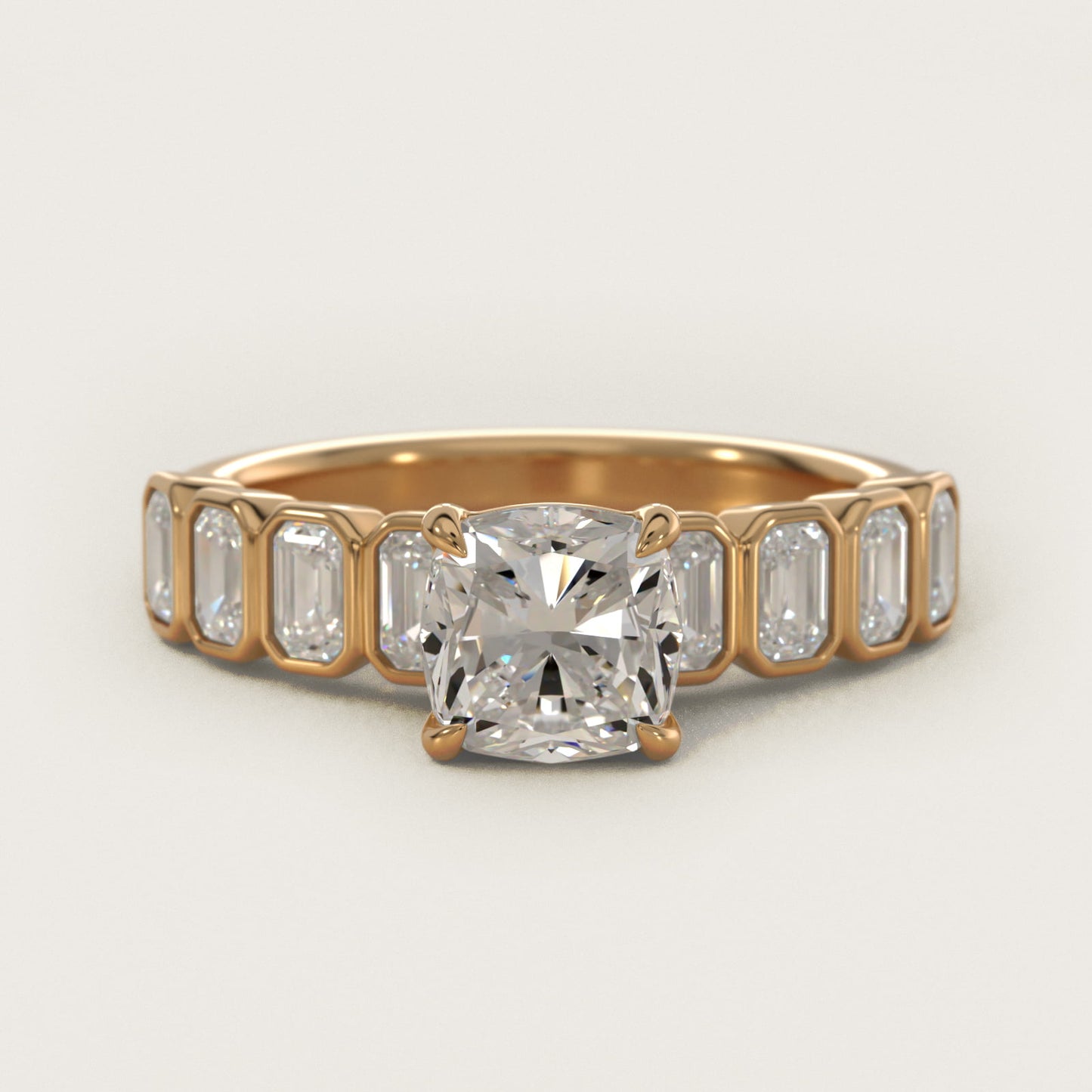 Bezel Set Emerald Cut Side Stone Diamond Engagement Ring In 14K Yellow Gold By James Allen - Cushion Center