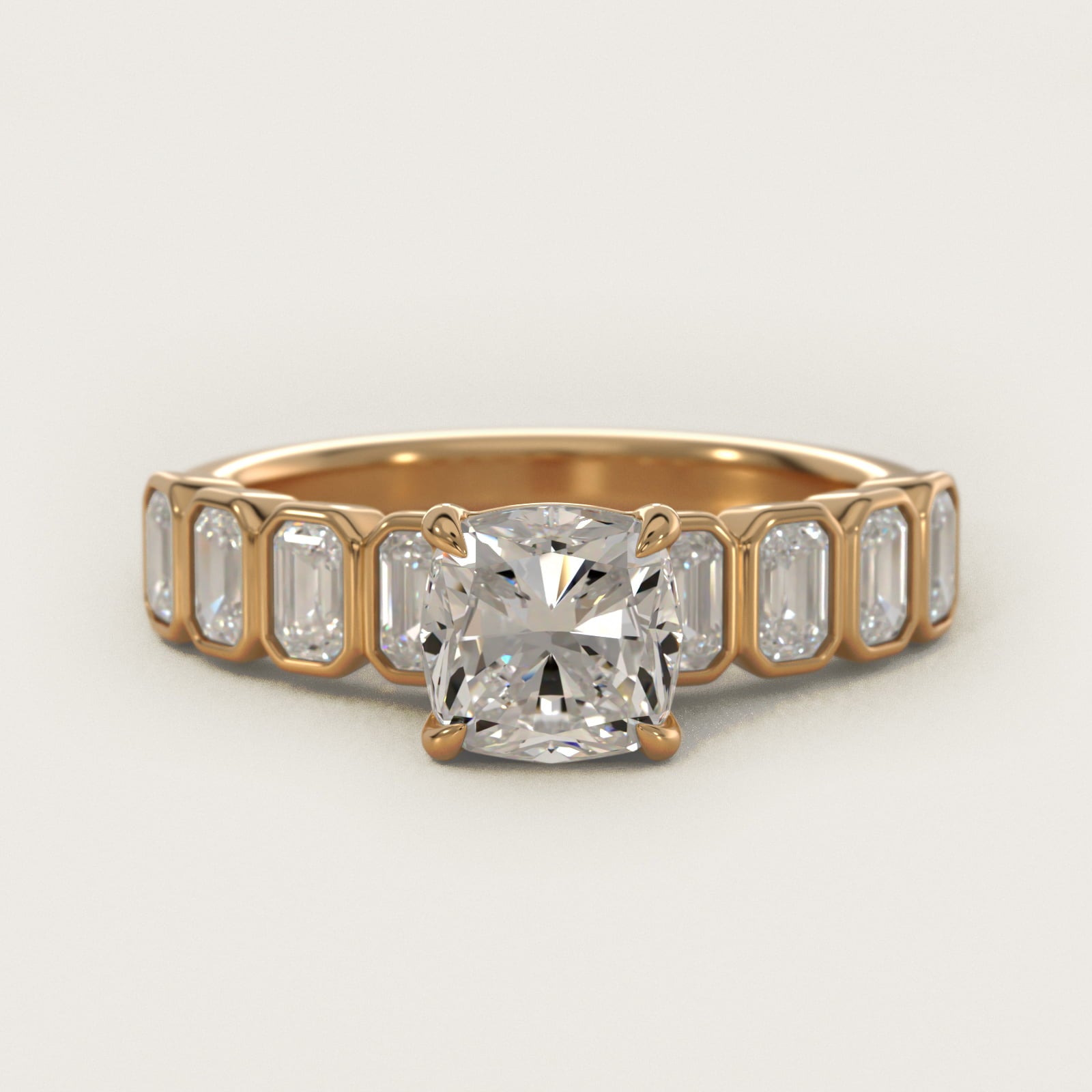 Bezel Set Emerald Cut Side Stone Diamond Engagement Ring In 14K Yellow Gold By James Allen - Cushion Center