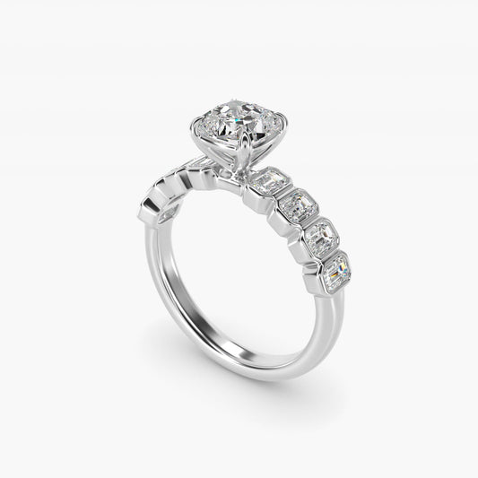 Bezel Set Emerald Cut Side Stone Diamond Engagement Ring In Platinum By James Allen - Cushion Center