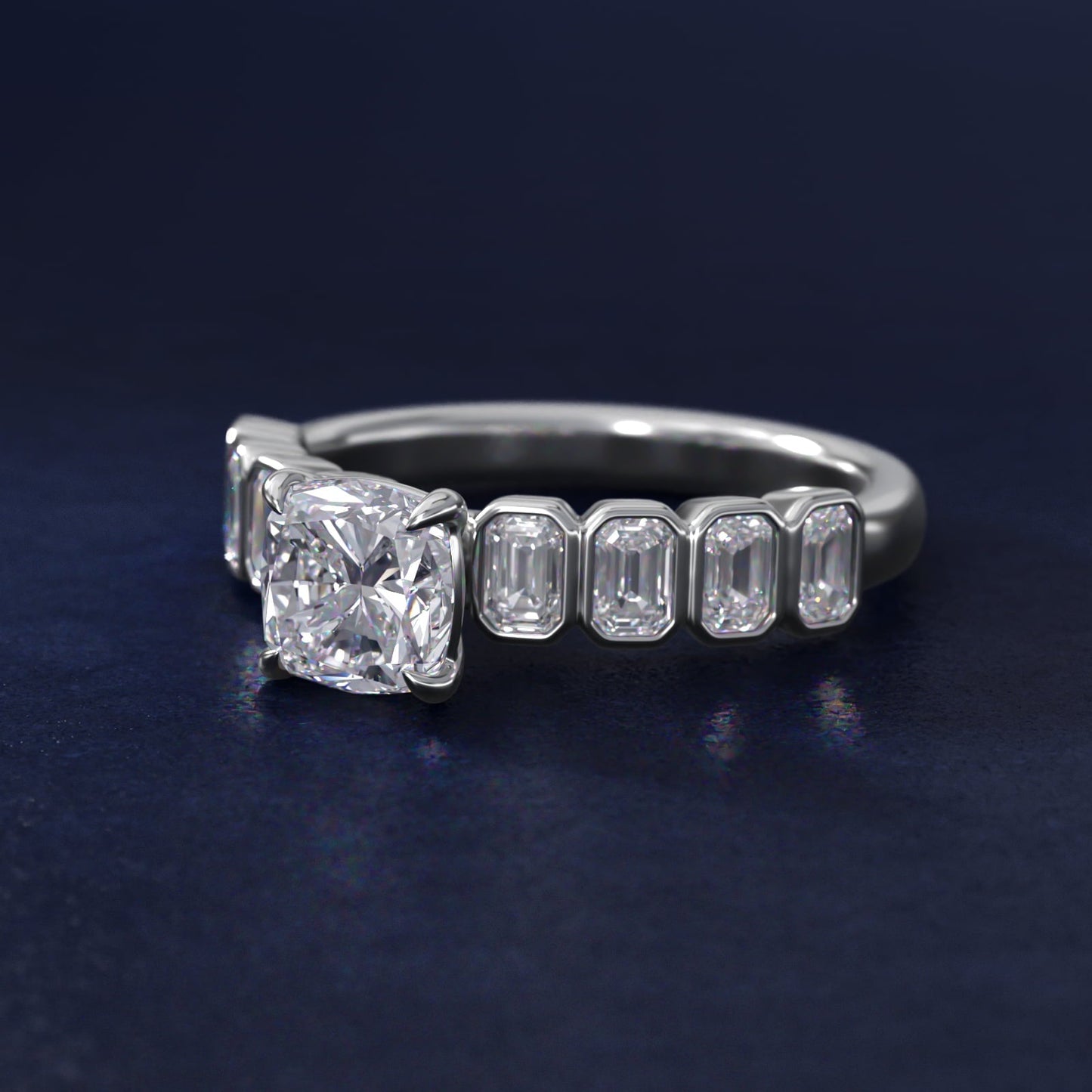 Bezel Set Emerald Cut Side Stone Diamond Engagement Ring In Platinum By James Allen - Cushion Center