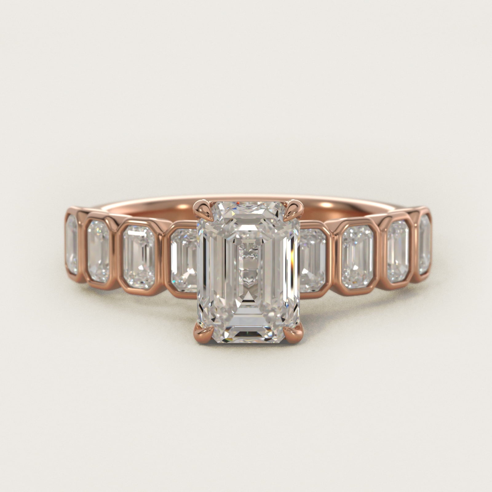 Bezel Set Emerald Cut Side Stone Diamond Engagement Ring In 18k Rose Gold By James Allen - Emerald Center