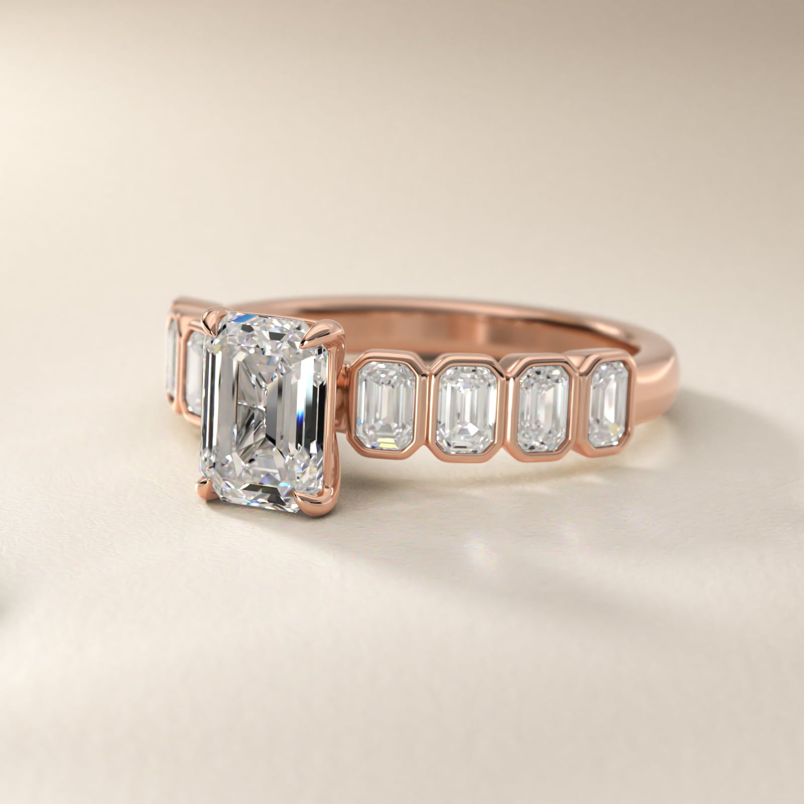 Bezel Set Emerald Cut Side Stone Diamond Engagement Ring In 14K Rose Gold By James Allen - Emerald Center