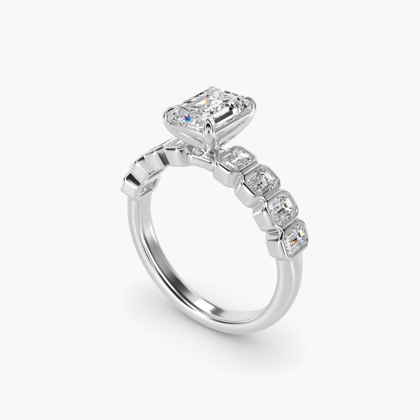 Bezel Set Emerald Cut Side Stone Diamond Engagement Ring In 14K White Gold By James Allen - Emerald Center