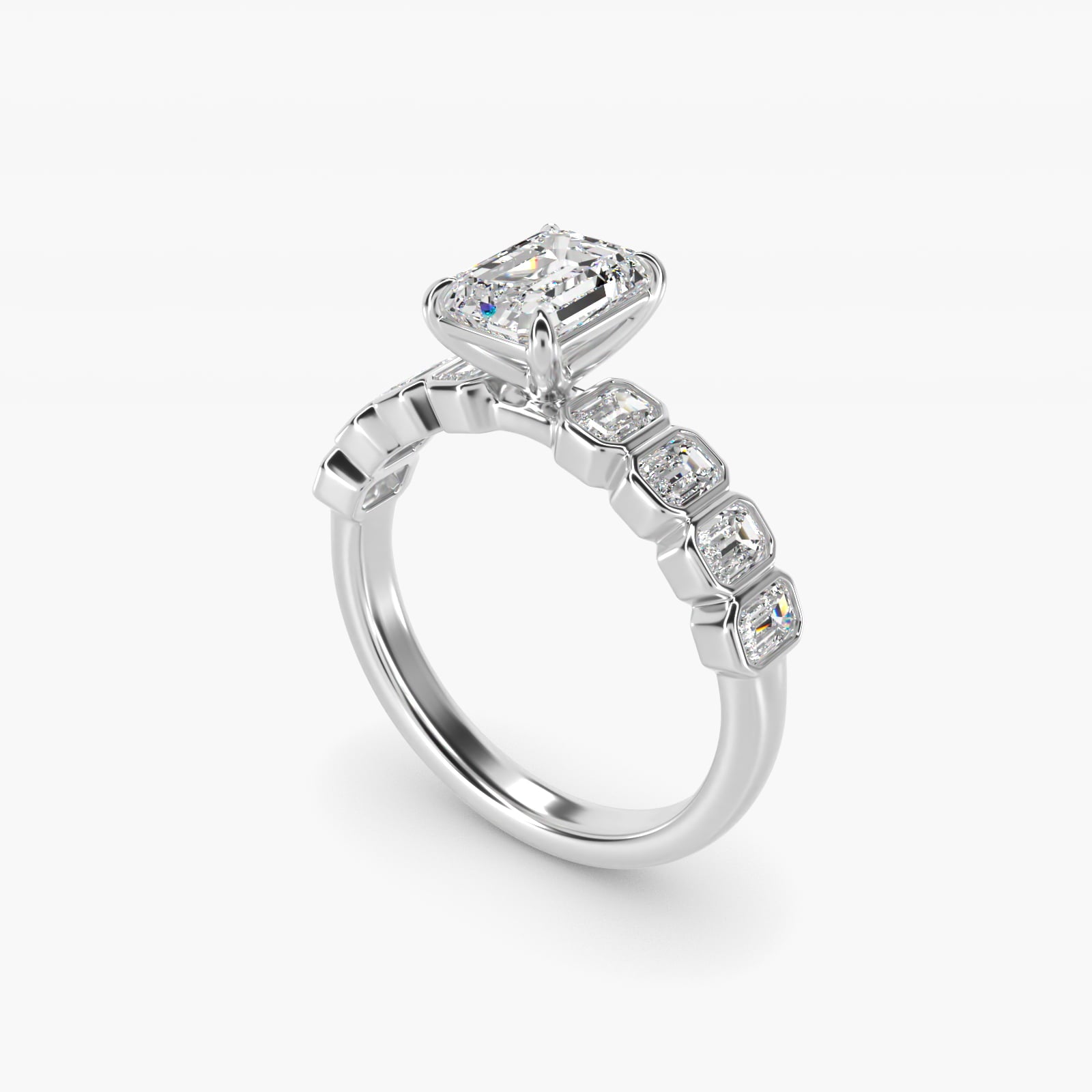 Bezel Set Emerald Cut Side Stone Diamond Engagement Ring In 14K White Gold By James Allen - Emerald Center