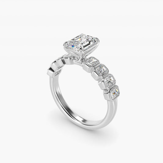 Bezel Set Emerald Cut Side Stone Diamond Engagement Ring In 14K White Gold By James Allen - Emerald Center