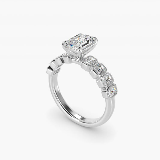 Bezel Set Emerald Cut Side Stone Diamond Engagement Ring In 18k White Gold By James Allen - Emerald Center