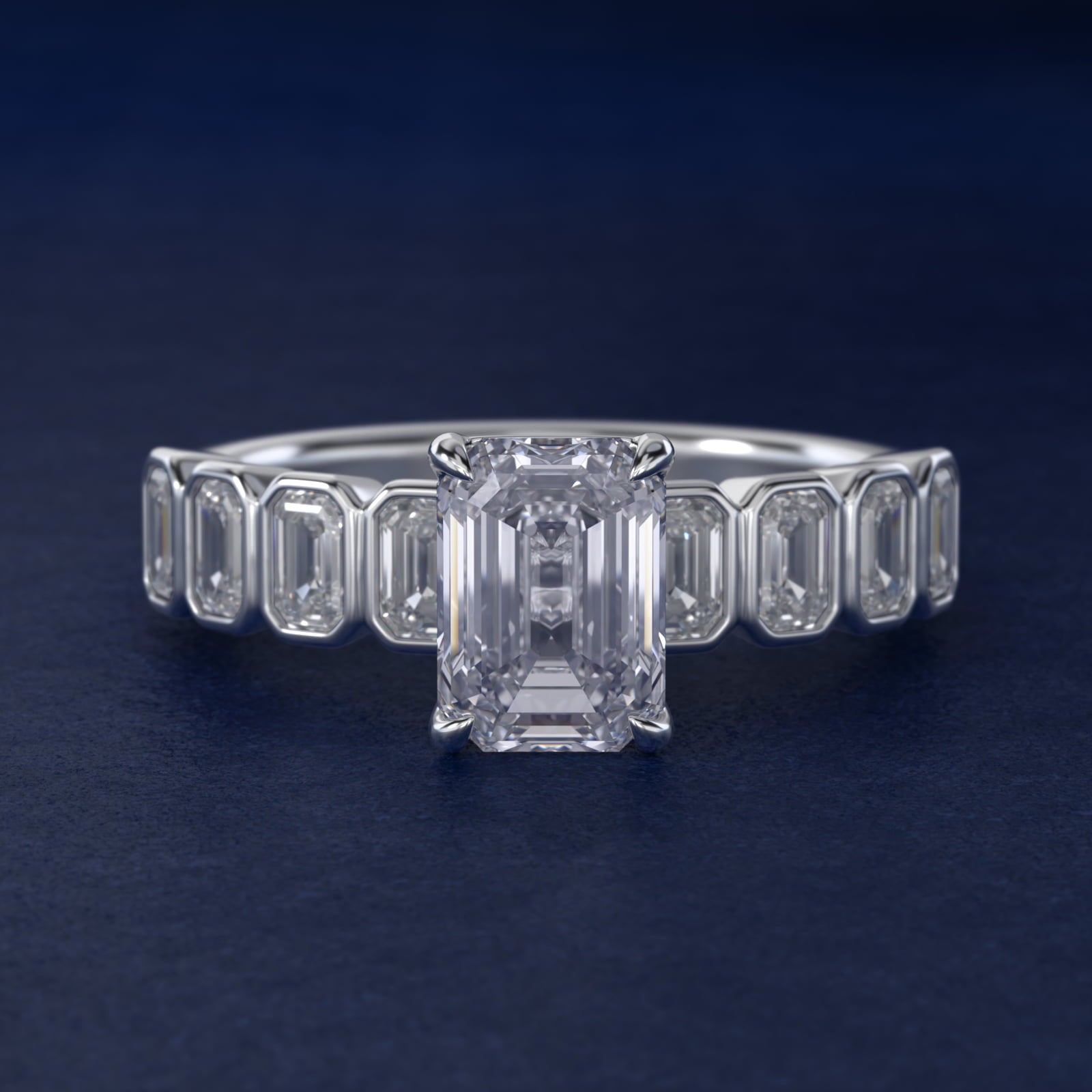 Bezel Set Emerald Cut Side Stone Diamond Engagement Ring In 14K White Gold By James Allen - Emerald Center