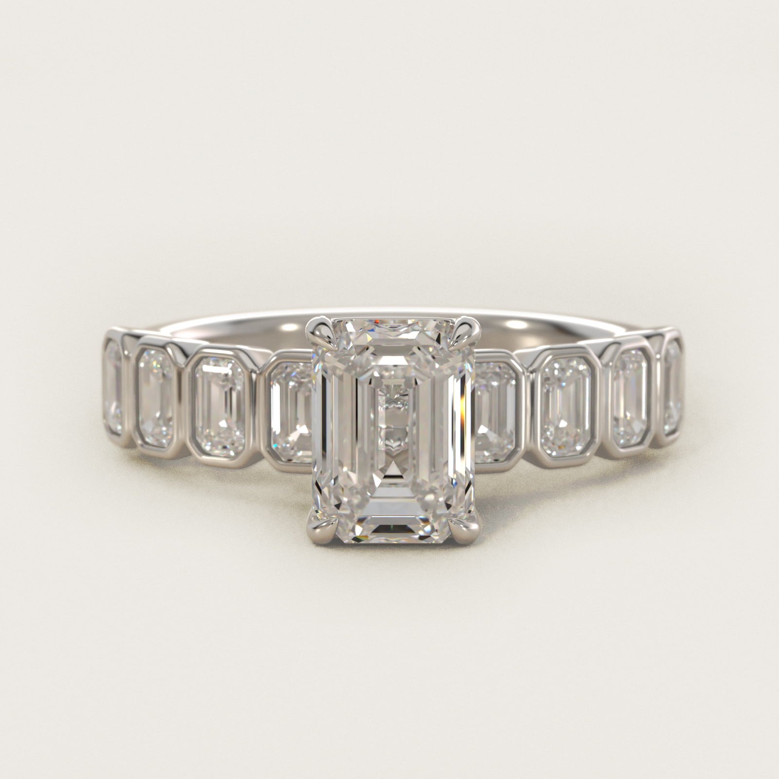 Bezel Set Emerald Cut Side Stone Diamond Engagement Ring In 14K White Gold By James Allen - Emerald Center