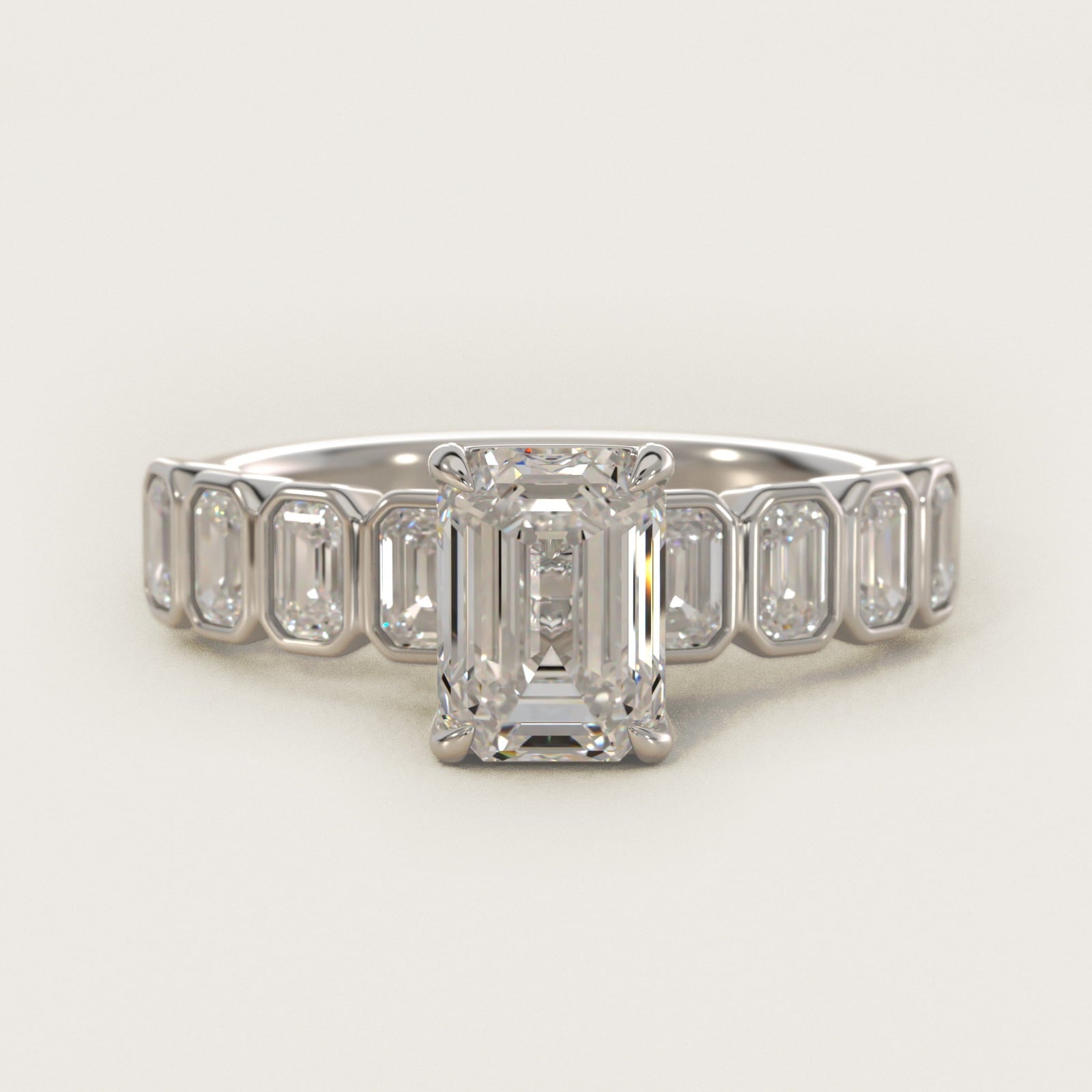 Bezel Set Emerald Cut Side Stone Diamond Engagement Ring In 18k White Gold By James Allen - Emerald Center