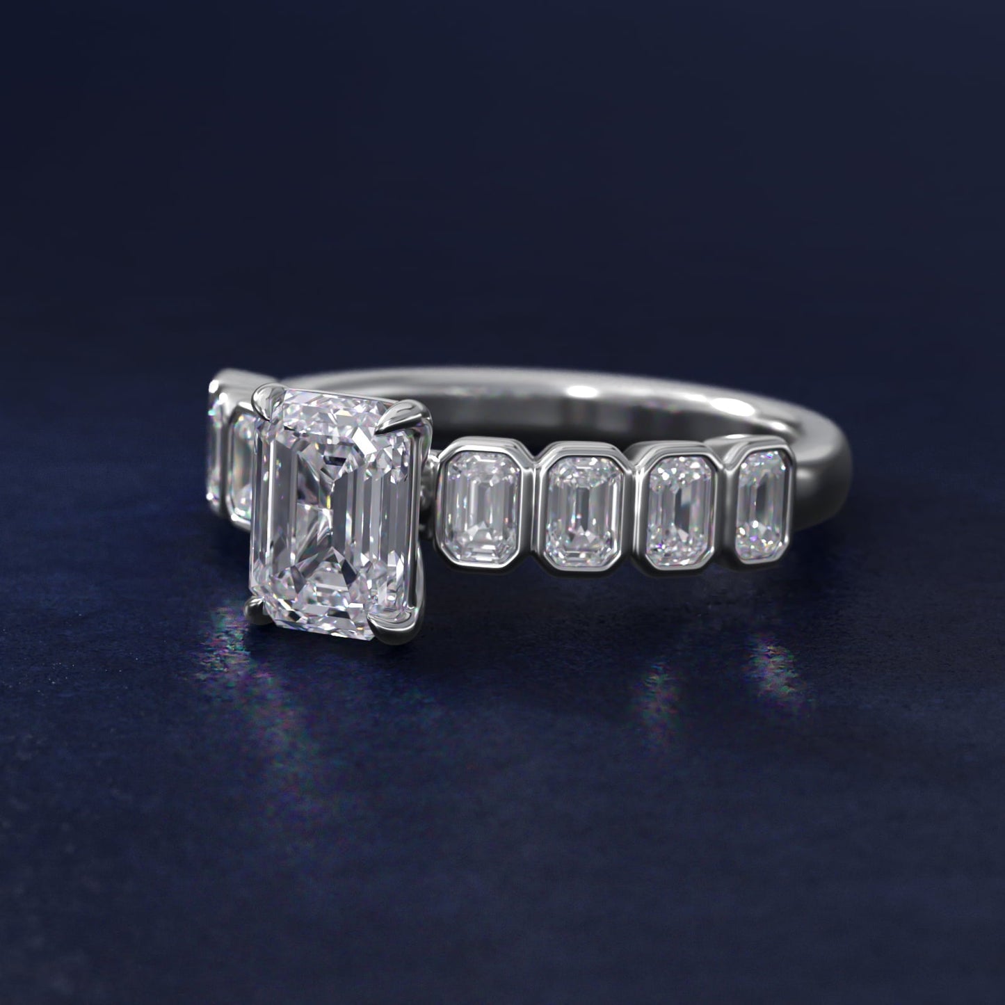 Bezel Set Emerald Cut Side Stone Diamond Engagement Ring In Platinum By James Allen - Emerald Center