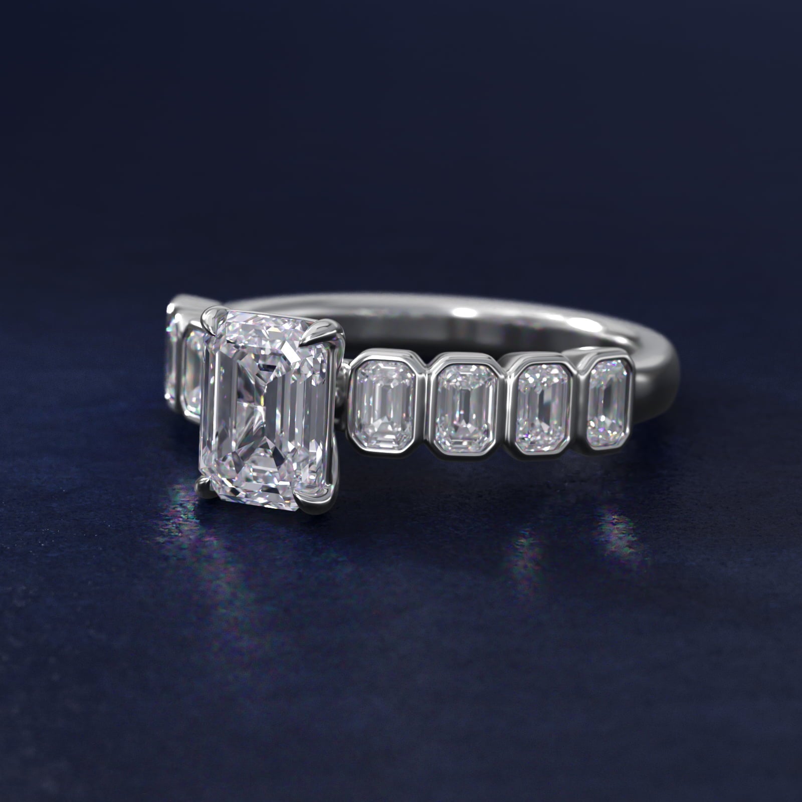 Bezel Set Emerald Cut Side Stone Diamond Engagement Ring In Platinum By James Allen - Emerald Center