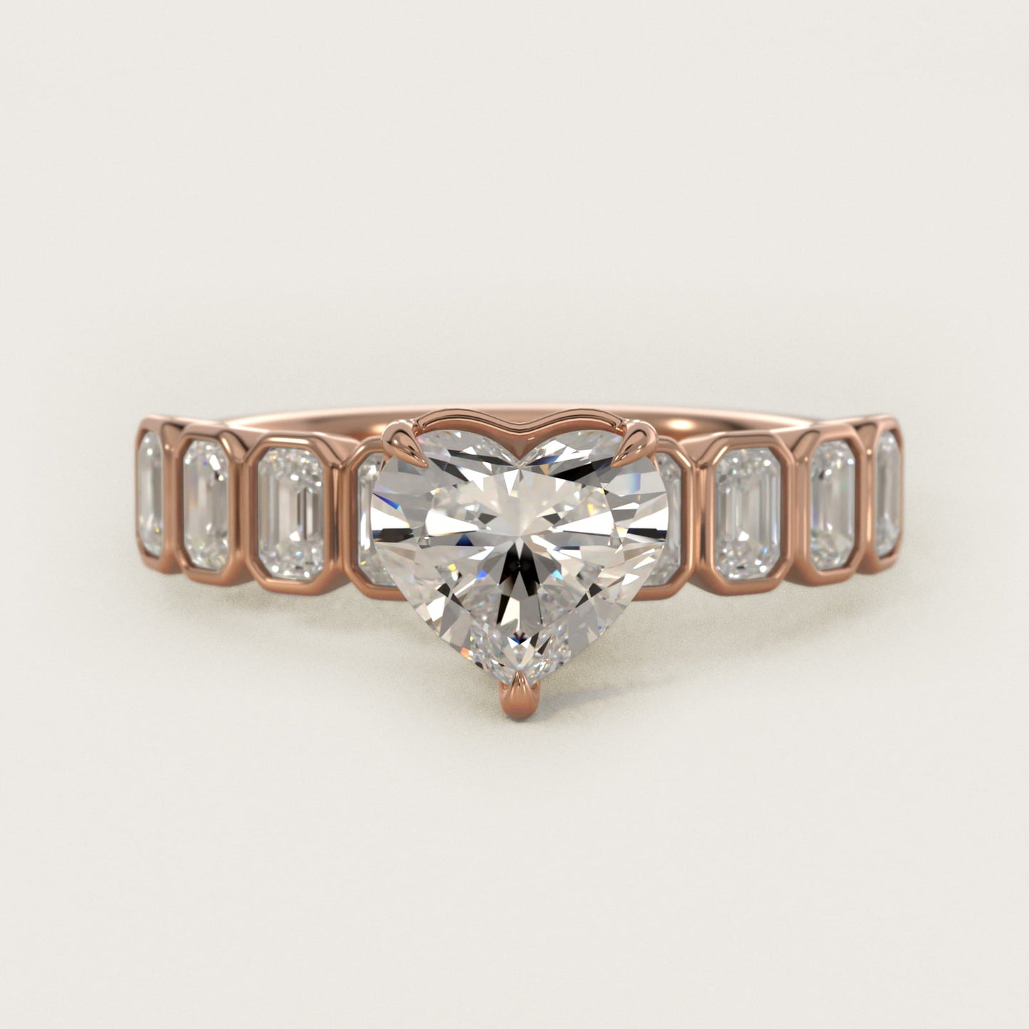 Bezel Set Emerald Cut Side Stone Diamond Engagement Ring In 14K Rose Gold By James Allen - Heart Center