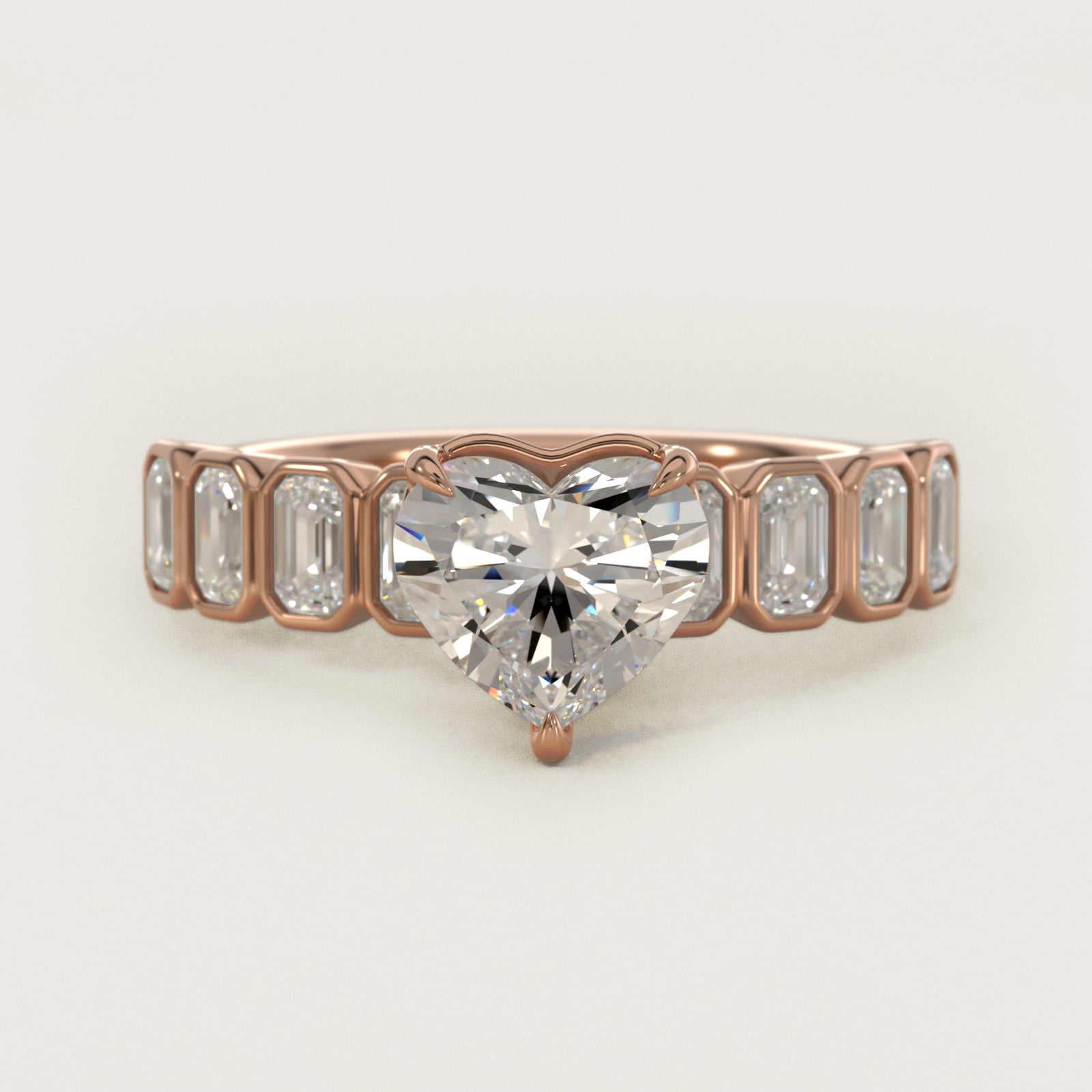 Bezel Set Emerald Cut Side Stone Diamond Engagement Ring In 14K Rose Gold By James Allen - Heart Center