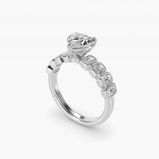 Bezel Set Emerald Cut Side Stone Diamond Engagement Ring In 14K White Gold By James Allen - Heart Center