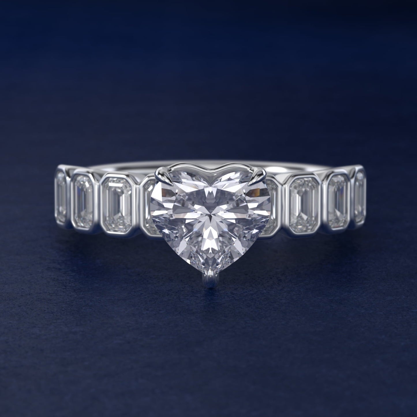 Bezel Set Emerald Cut Side Stone Diamond Engagement Ring In 18k White Gold By James Allen - Heart Center