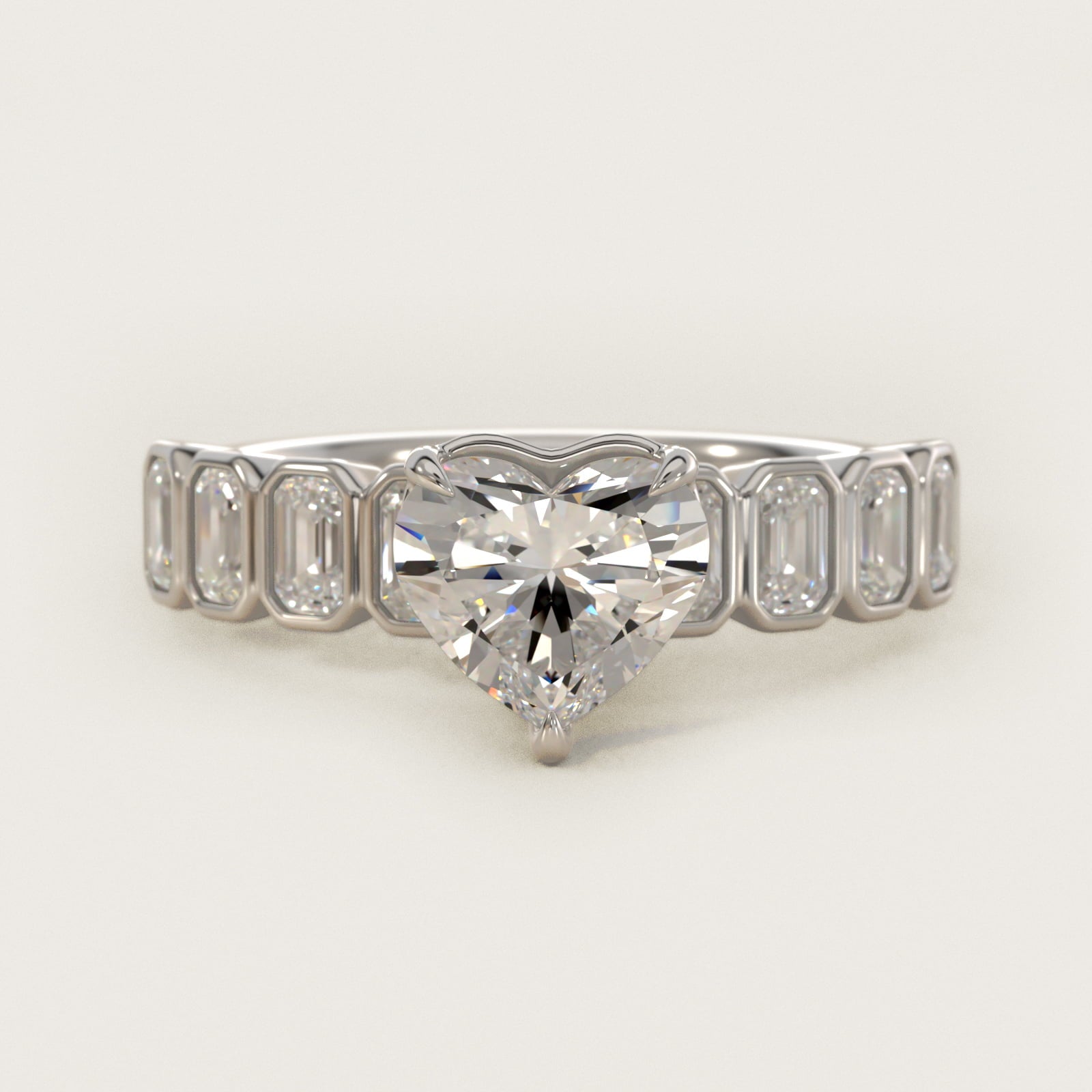 Bezel Set Emerald Cut Side Stone Diamond Engagement Ring In 14K White Gold By James Allen - Heart Center