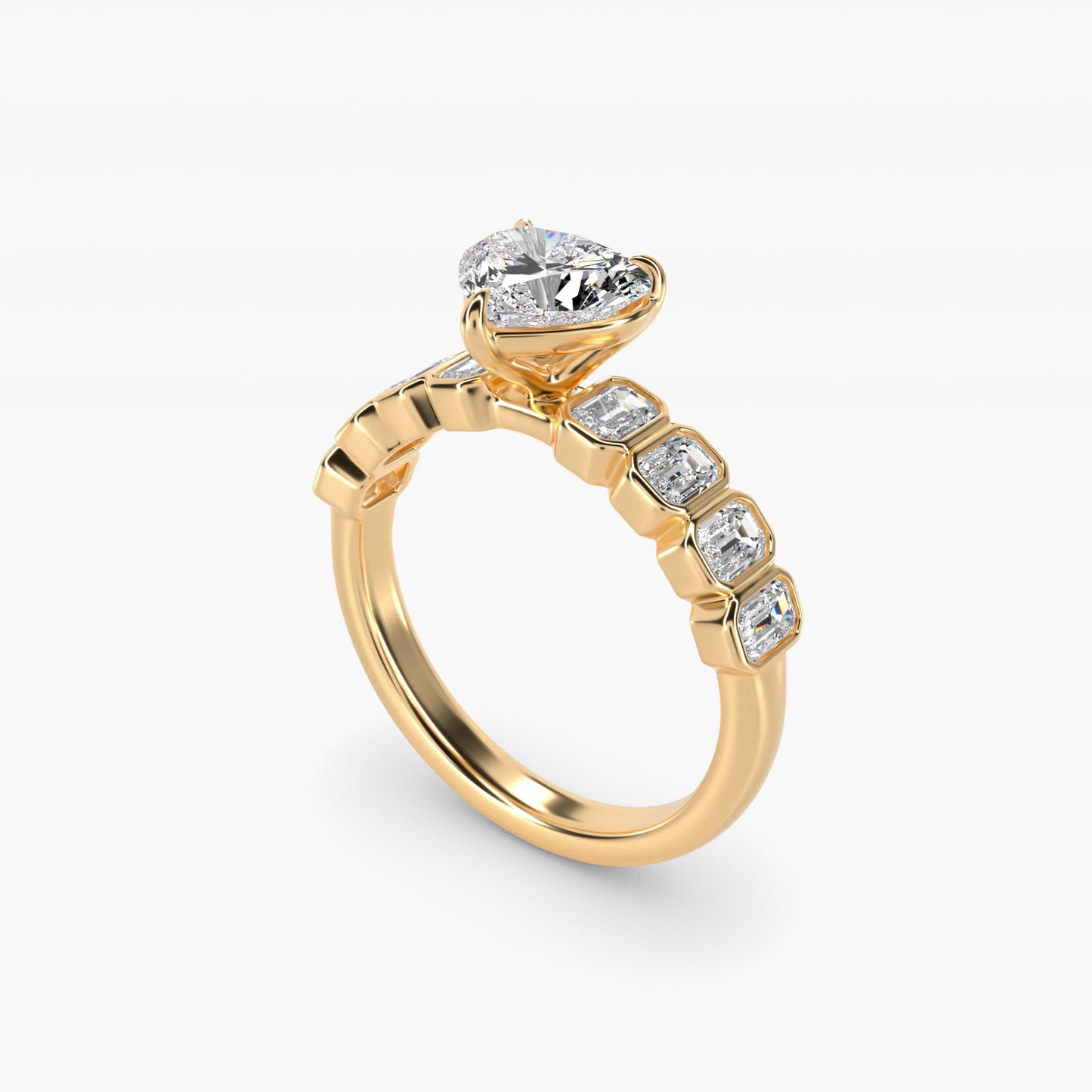 Bezel Set Emerald Cut Side Stone Diamond Engagement Ring In 14K Yellow Gold By James Allen - Heart Center
