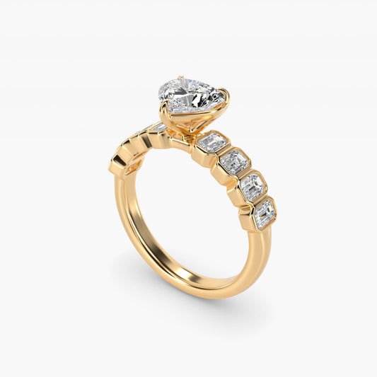 Bezel Set Emerald Cut Side Stone Diamond Engagement Ring In 18k Yellow Gold By James Allen - Heart Center