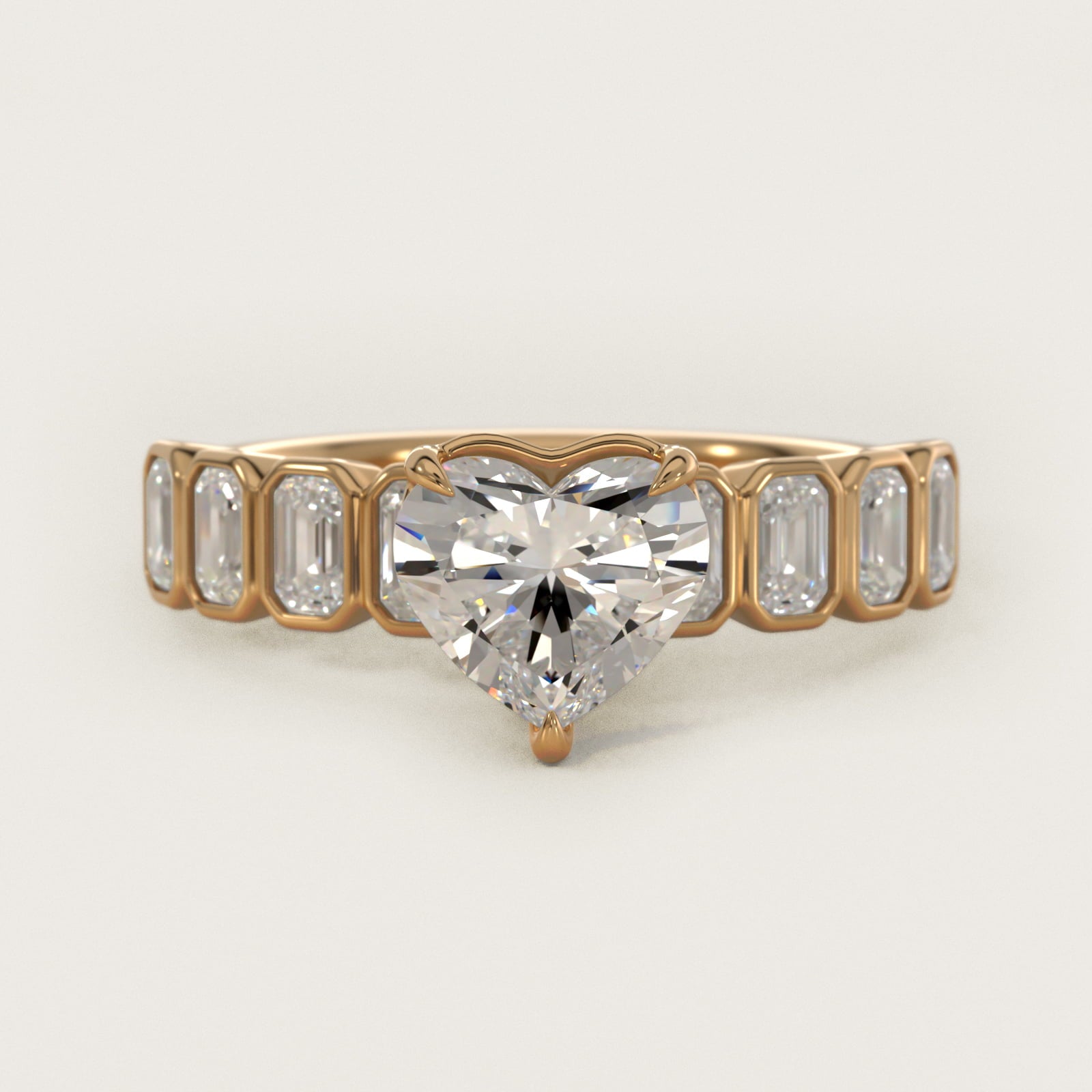 Bezel Set Emerald Cut Side Stone Diamond Engagement Ring In 14K Yellow Gold By James Allen - Heart Center