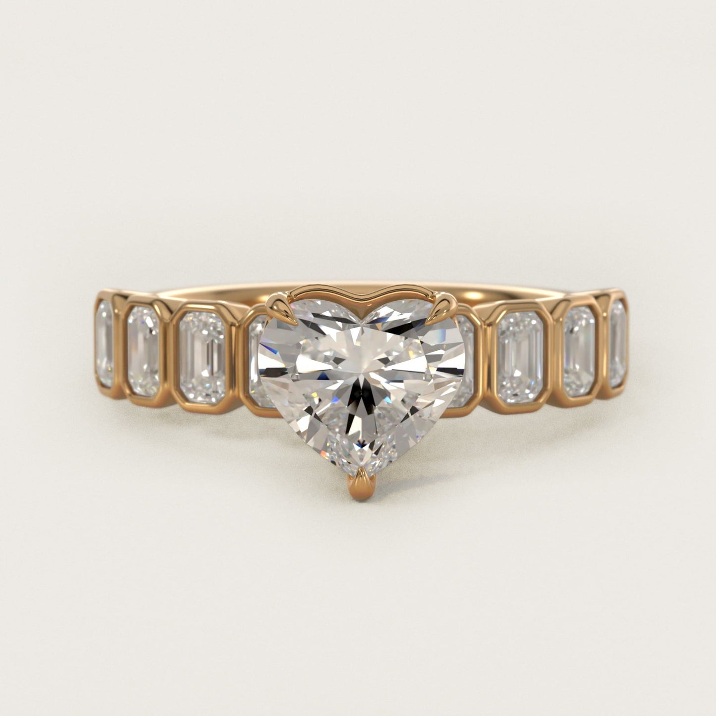 Bezel Set Emerald Cut Side Stone Diamond Engagement Ring In 18k Yellow Gold By James Allen - Heart Center