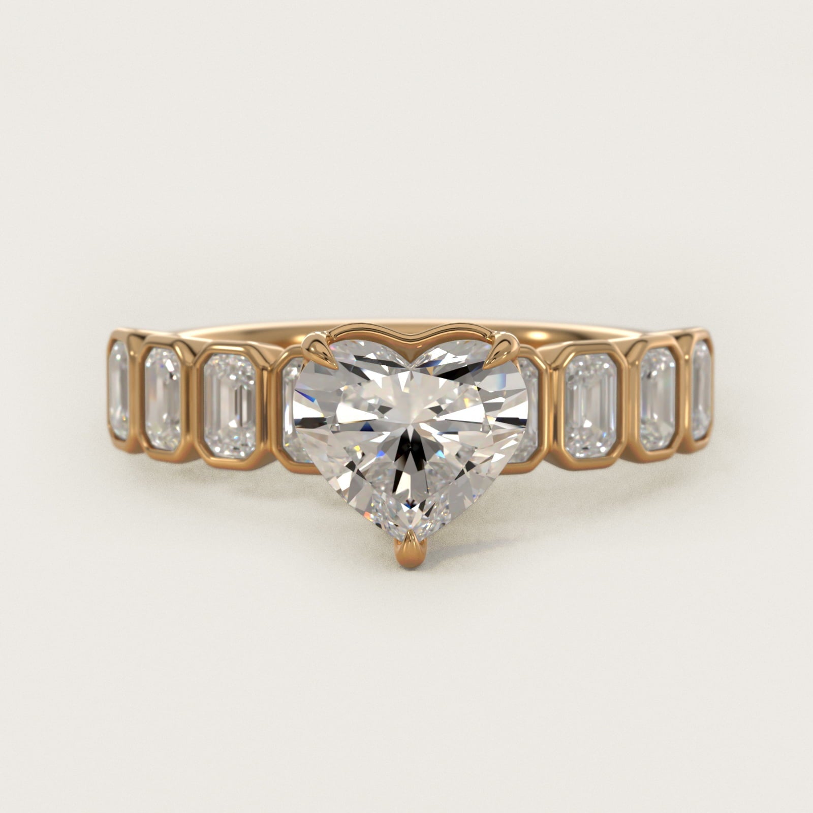 Bezel Set Emerald Cut Side Stone Diamond Engagement Ring In 18k Yellow Gold By James Allen - Heart Center