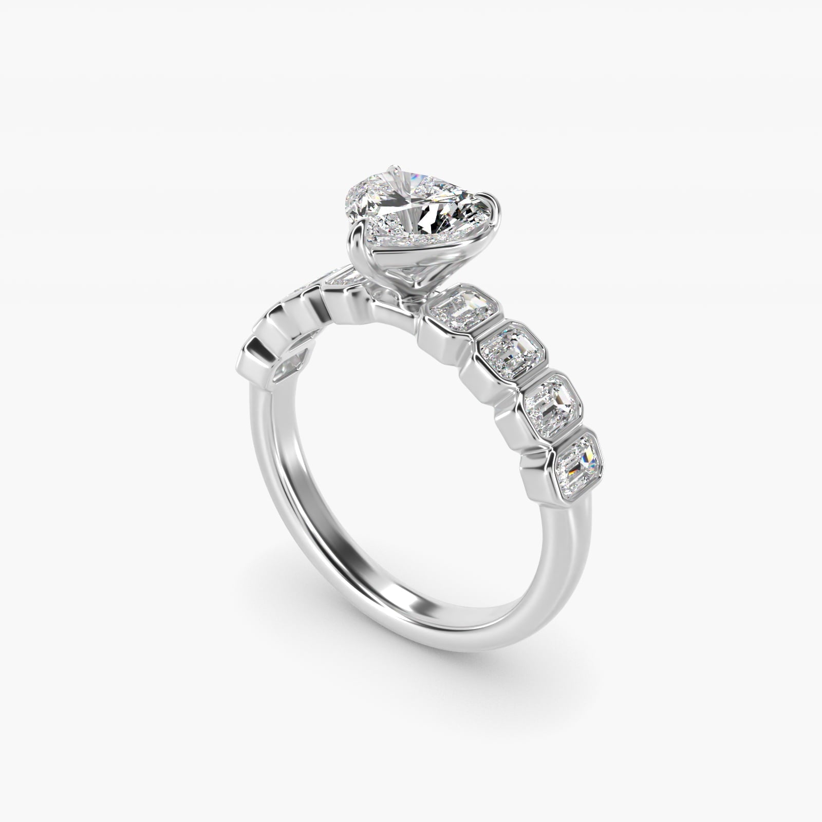 Bezel Set Emerald Cut Side Stone Diamond Engagement Ring In Platinum By James Allen - Heart Center