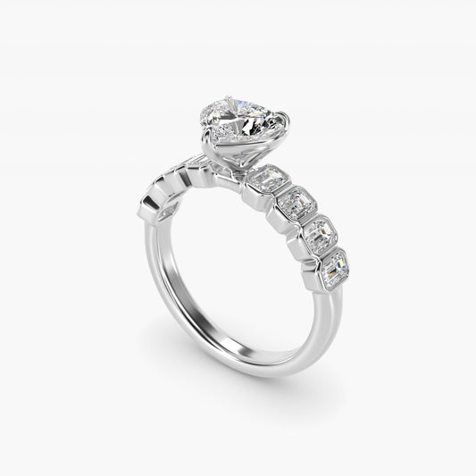 Bezel Set Emerald Cut Side Stone Diamond Engagement Ring In Platinum By James Allen - Heart Center