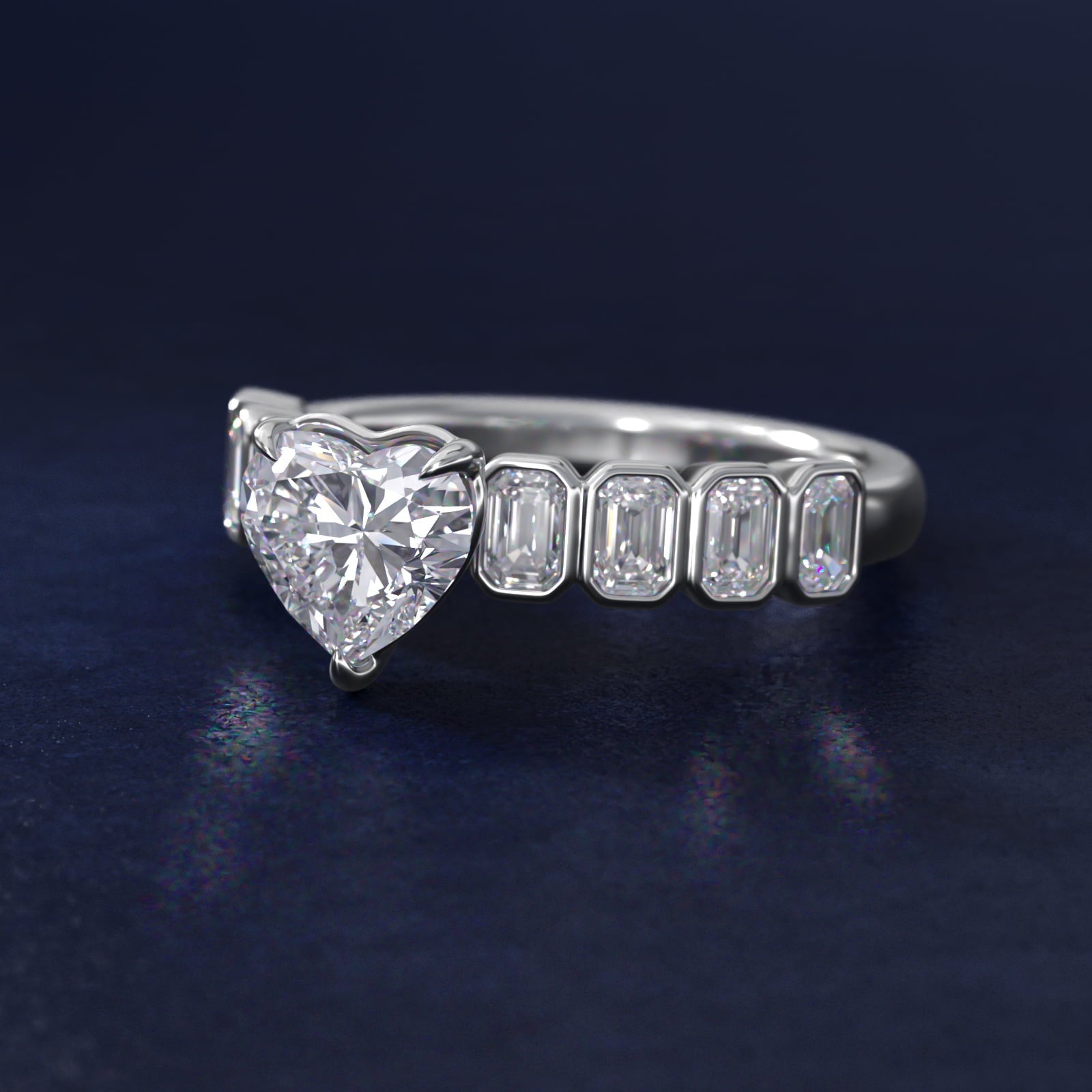 Bezel Set Emerald Cut Side Stone Diamond Engagement Ring In Platinum By James Allen - Heart Center