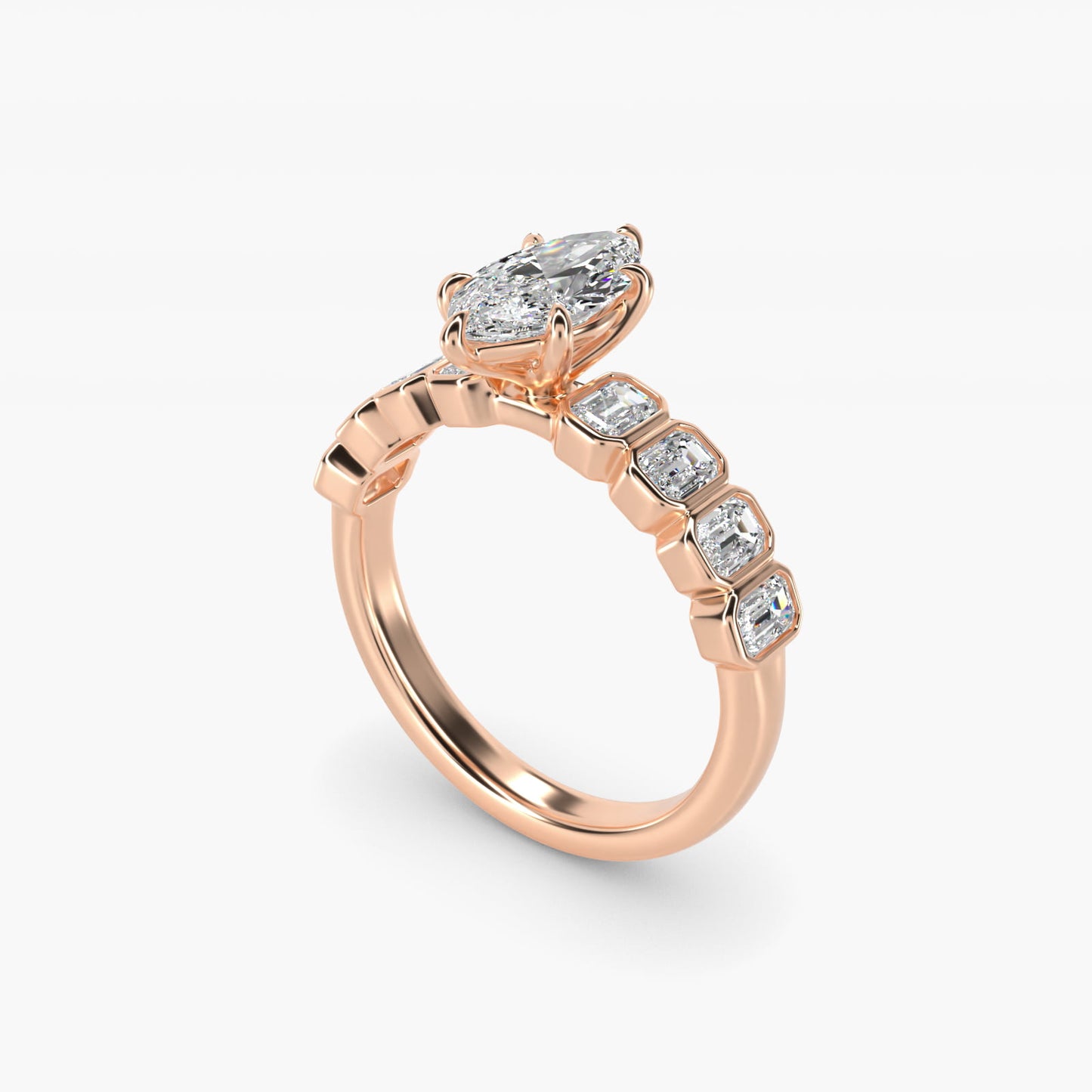 Bezel Set Emerald Cut Side Stone Diamond Engagement Ring In 14K Rose Gold By James Allen - Marquise Center