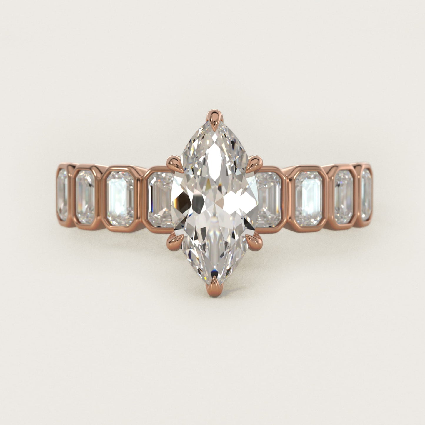 Bezel Set Emerald Cut Side Stone Diamond Engagement Ring In 14K Rose Gold By James Allen - Marquise Center