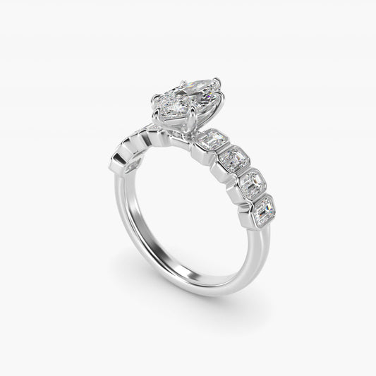 Bezel Set Emerald Cut Side Stone Diamond Engagement Ring In 14K White Gold By James Allen - Marquise Center