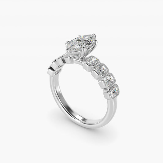 Bezel Set Emerald Cut Side Stone Diamond Engagement Ring In 18k White Gold By James Allen - Marquise Center