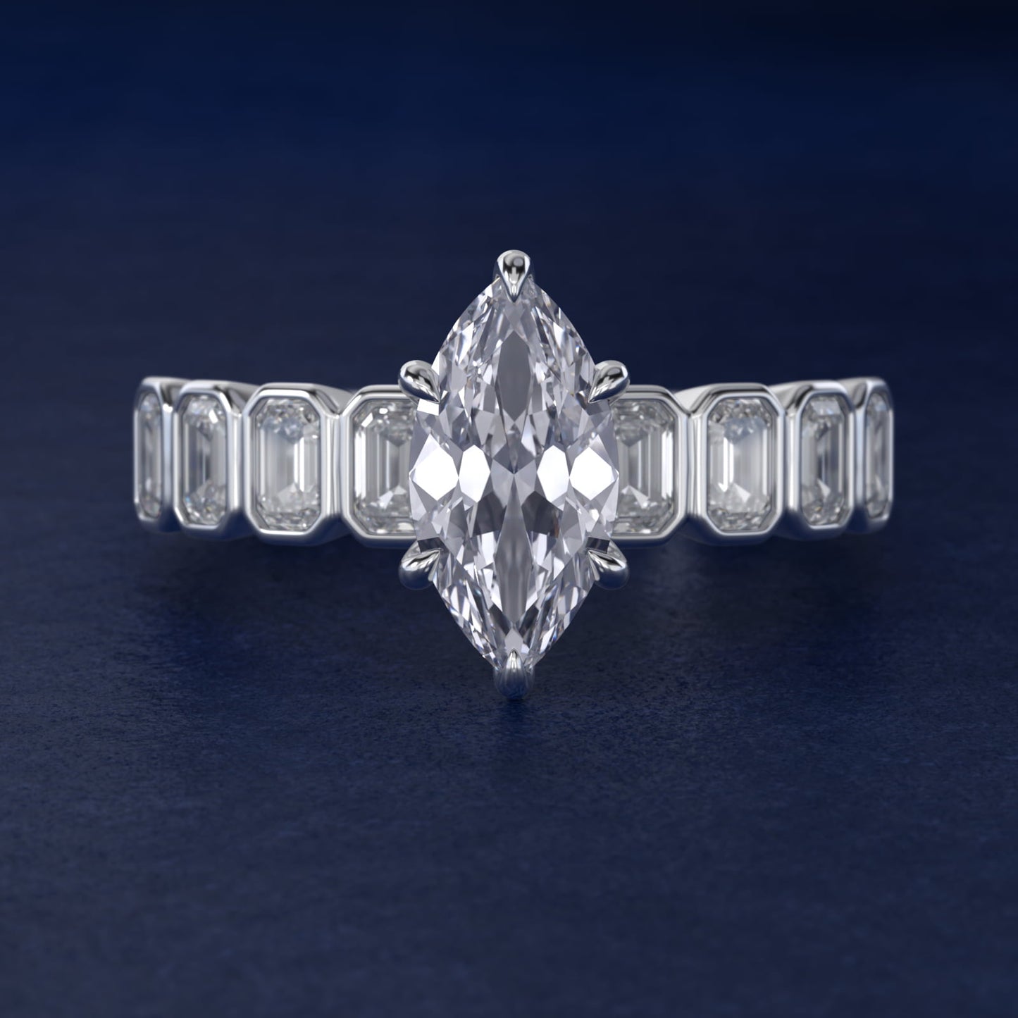 Bezel Set Emerald Cut Side Stone Diamond Engagement Ring In 14K White Gold By James Allen - Marquise Center