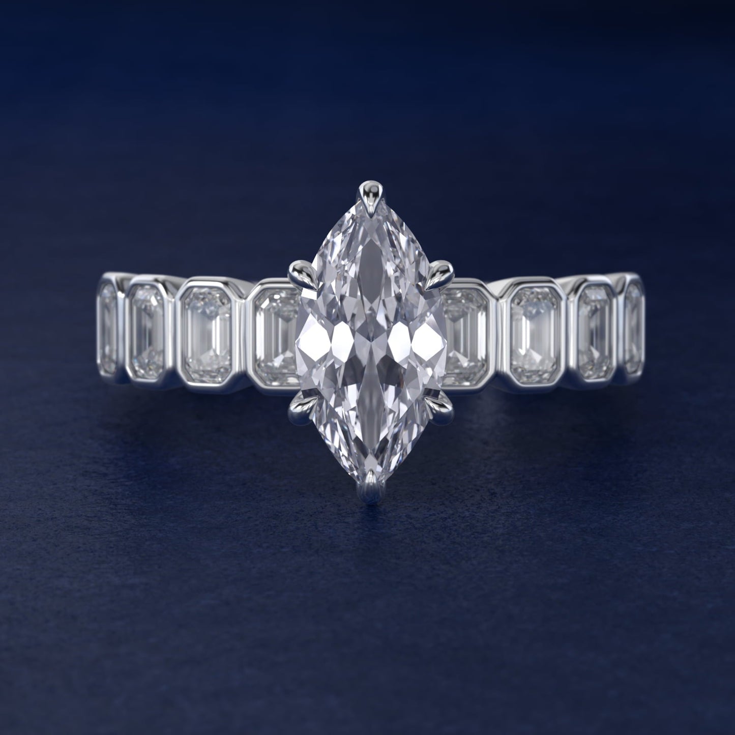 Bezel Set Emerald Cut Side Stone Diamond Engagement Ring In 18k White Gold By James Allen - Marquise Center
