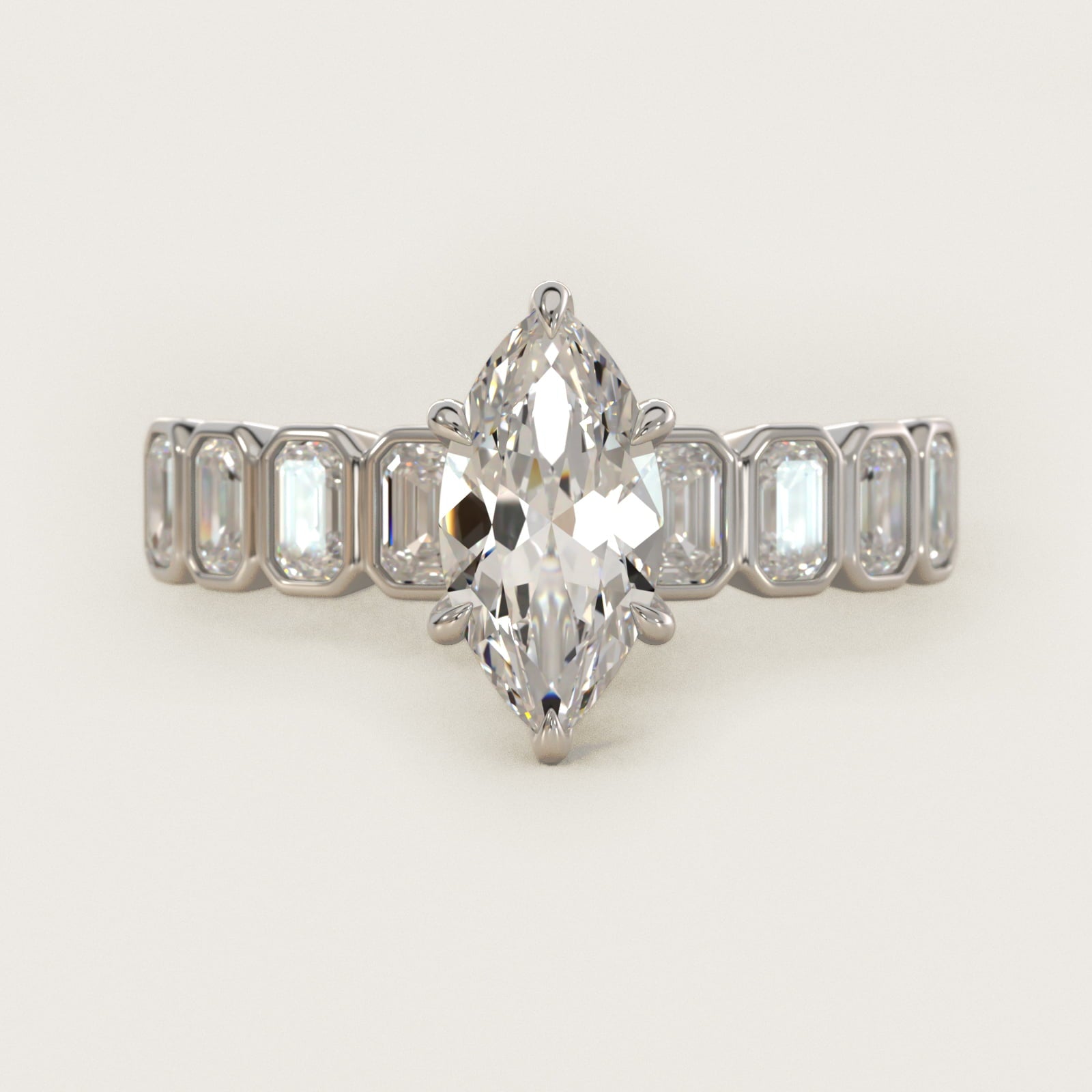 Bezel Set Emerald Cut Side Stone Diamond Engagement Ring In 14K White Gold By James Allen - Marquise Center