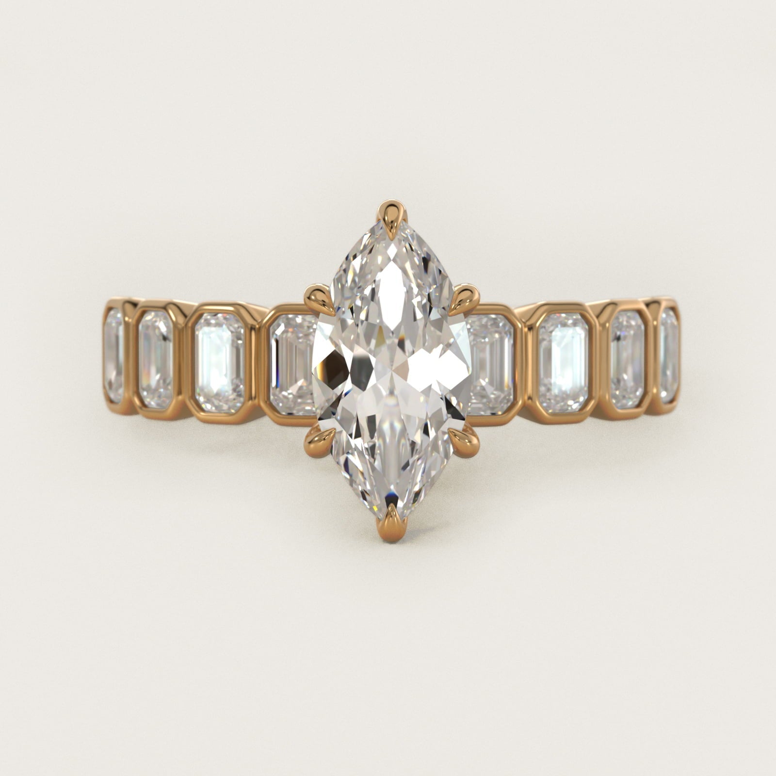 Bezel Set Emerald Cut Side Stone Diamond Engagement Ring In 18k Yellow Gold By James Allen - Marquise Center