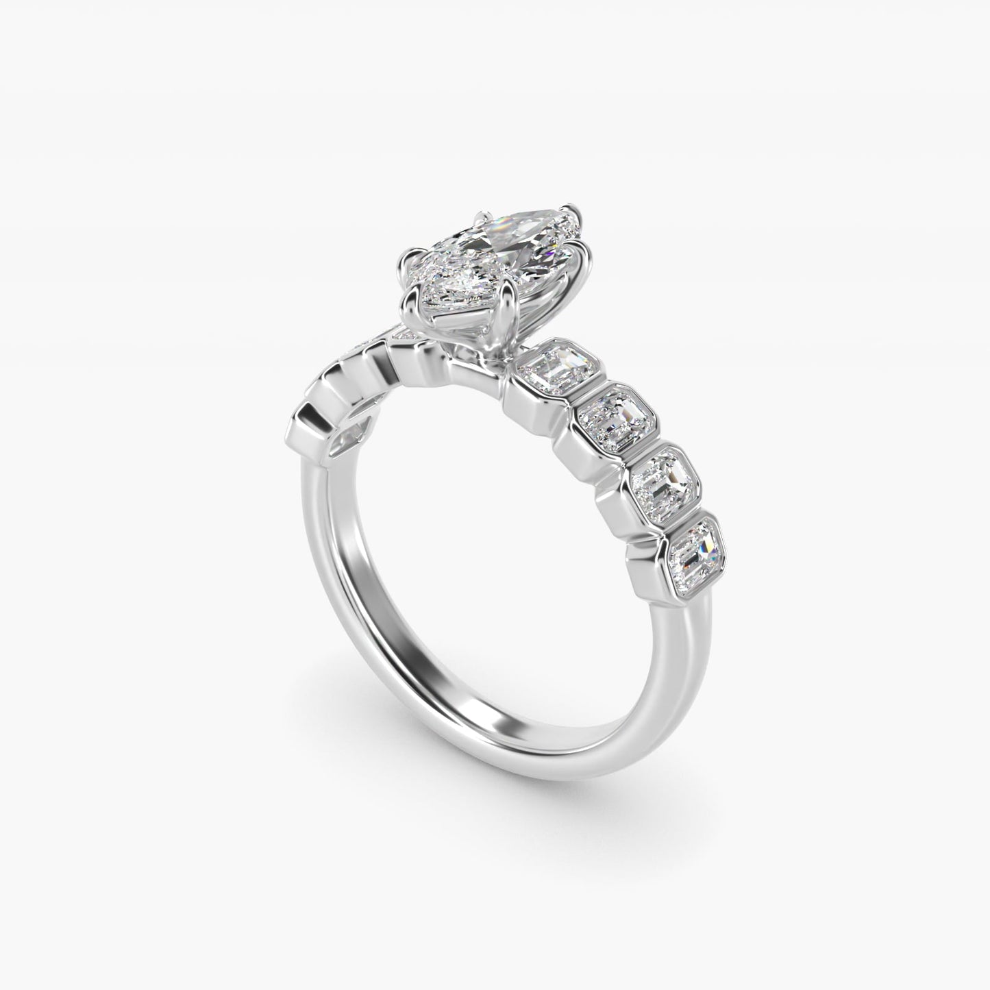 Bezel Set Emerald Cut Side Stone Diamond Engagement Ring In Platinum By James Allen - Marquise Center