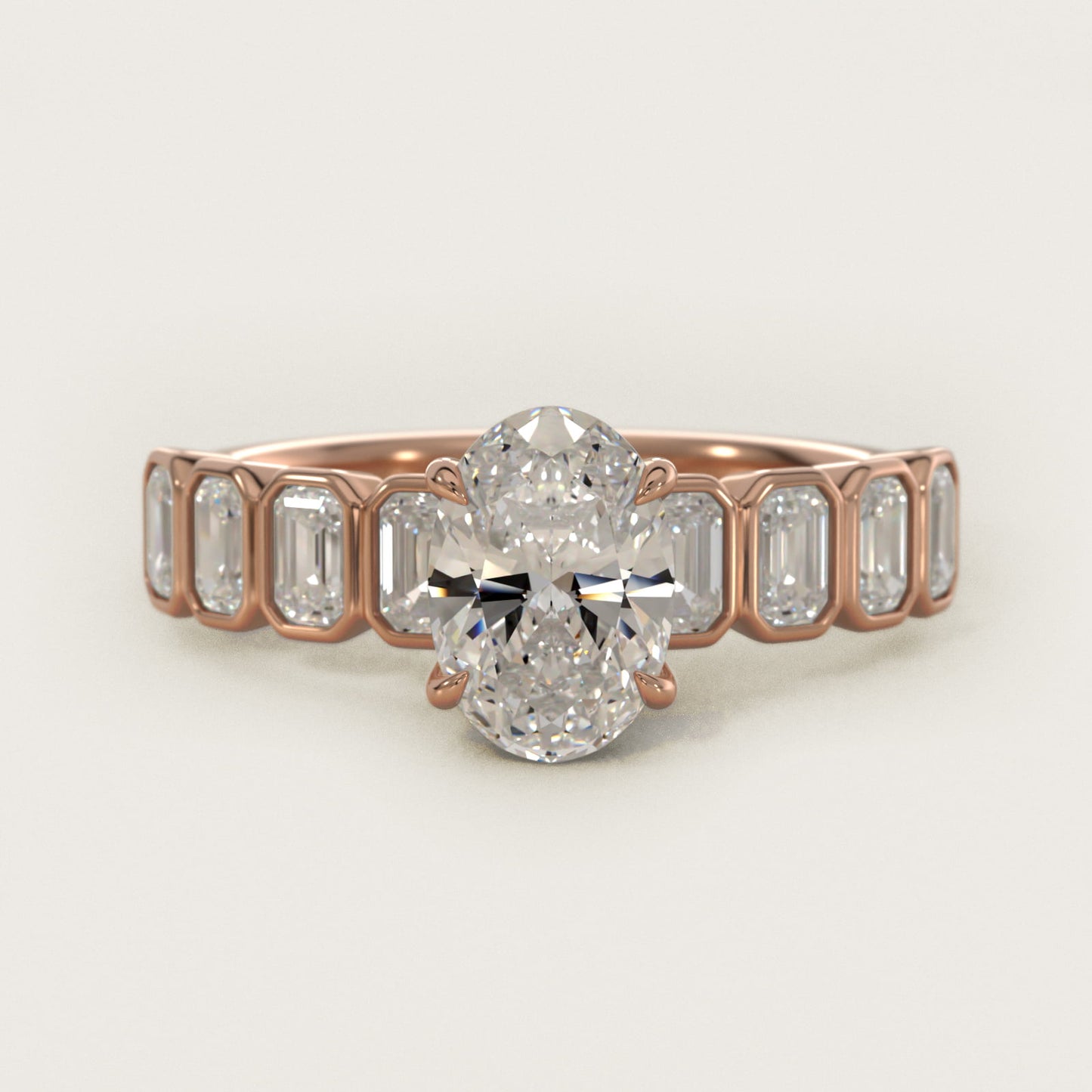 Bezel Set Emerald Cut Side Stone Diamond Engagement Ring In 14K Rose Gold By James Allen - Oval Center