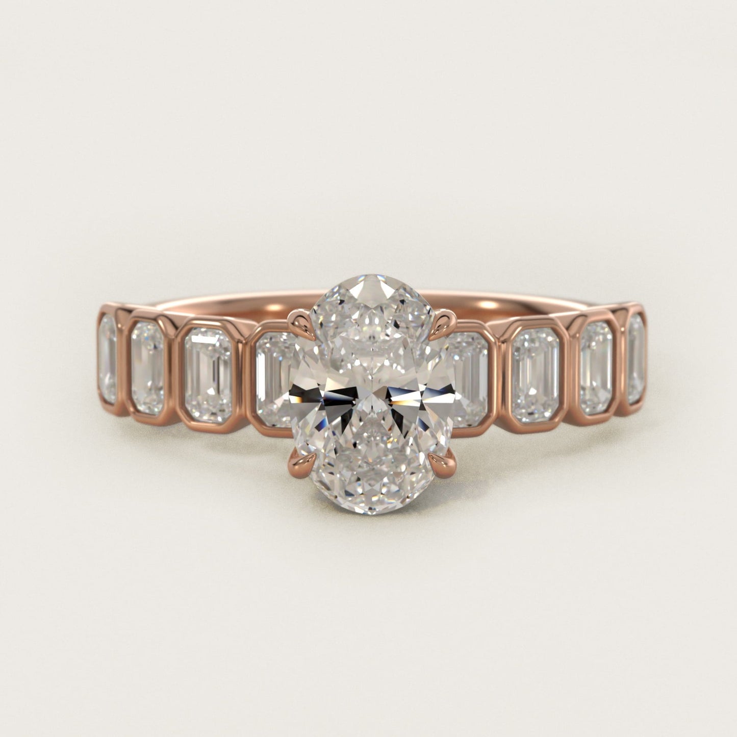 Bezel Set Emerald Cut Side Stone Diamond Engagement Ring In 18k Rose Gold By James Allen - Oval Center