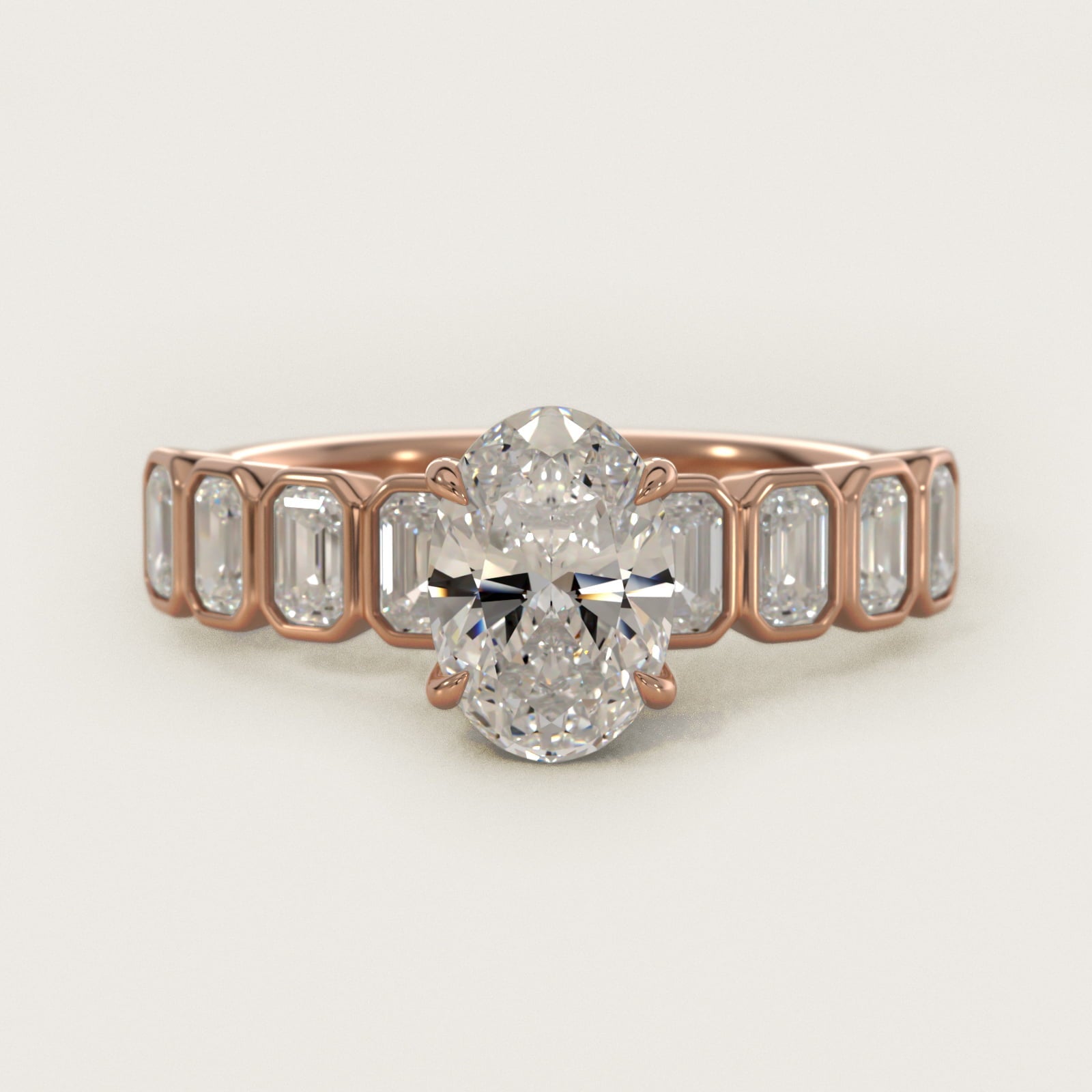 Bezel Set Emerald Cut Side Stone Diamond Engagement Ring In 18k Rose Gold By James Allen - Oval Center