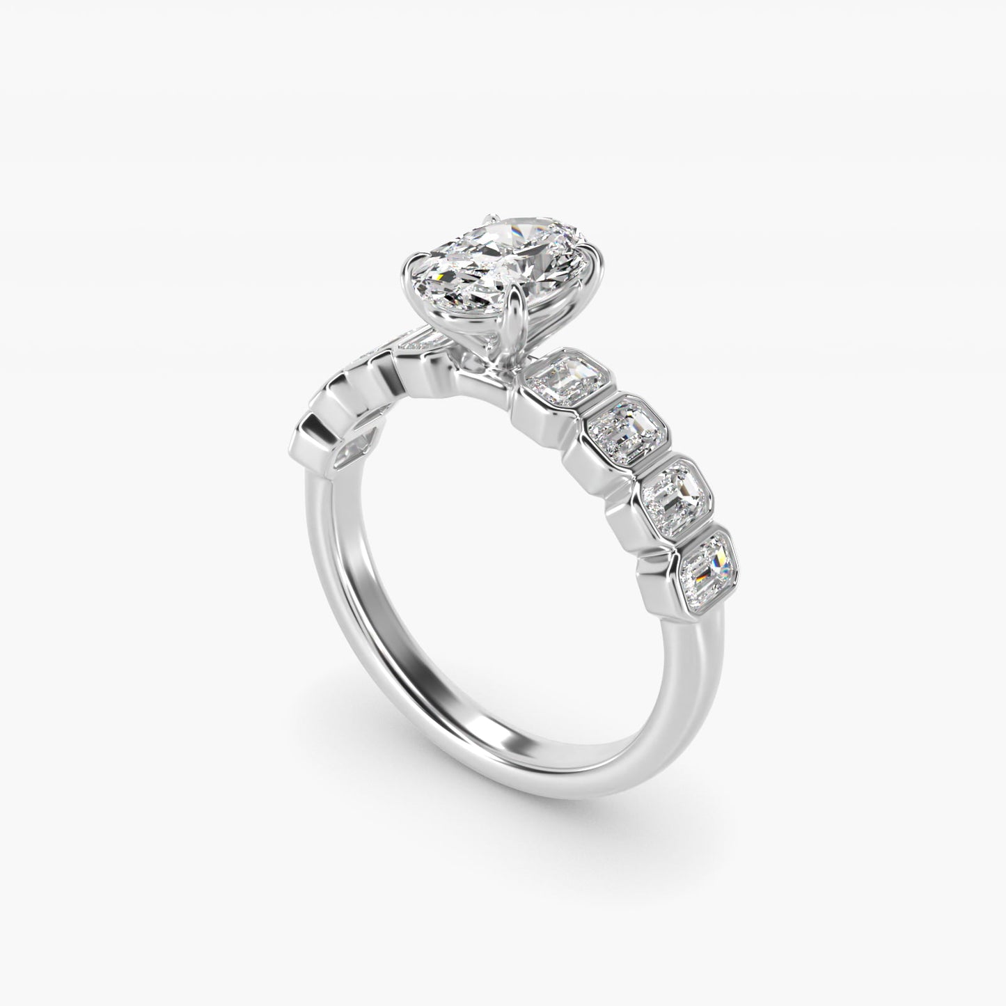 Bezel Set Emerald Cut Side Stone Diamond Engagement Ring In 14K White Gold By James Allen - Oval Center