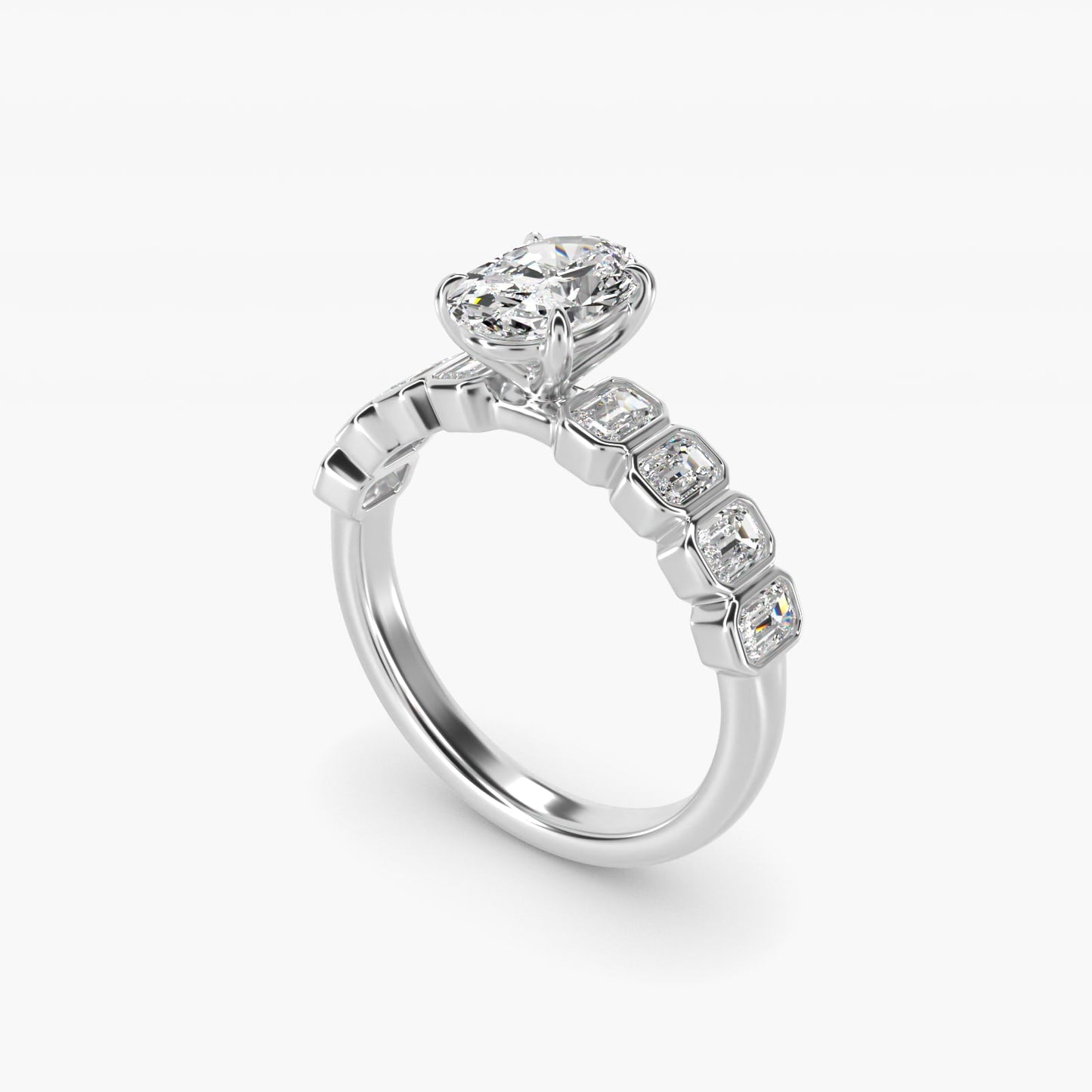 Bezel Set Emerald Cut Side Stone Diamond Engagement Ring In 18k White Gold By James Allen - Oval Center
