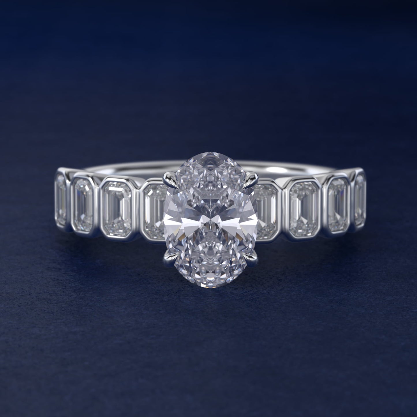 Bezel Set Emerald Cut Side Stone Diamond Engagement Ring In 14K White Gold By James Allen - Oval Center