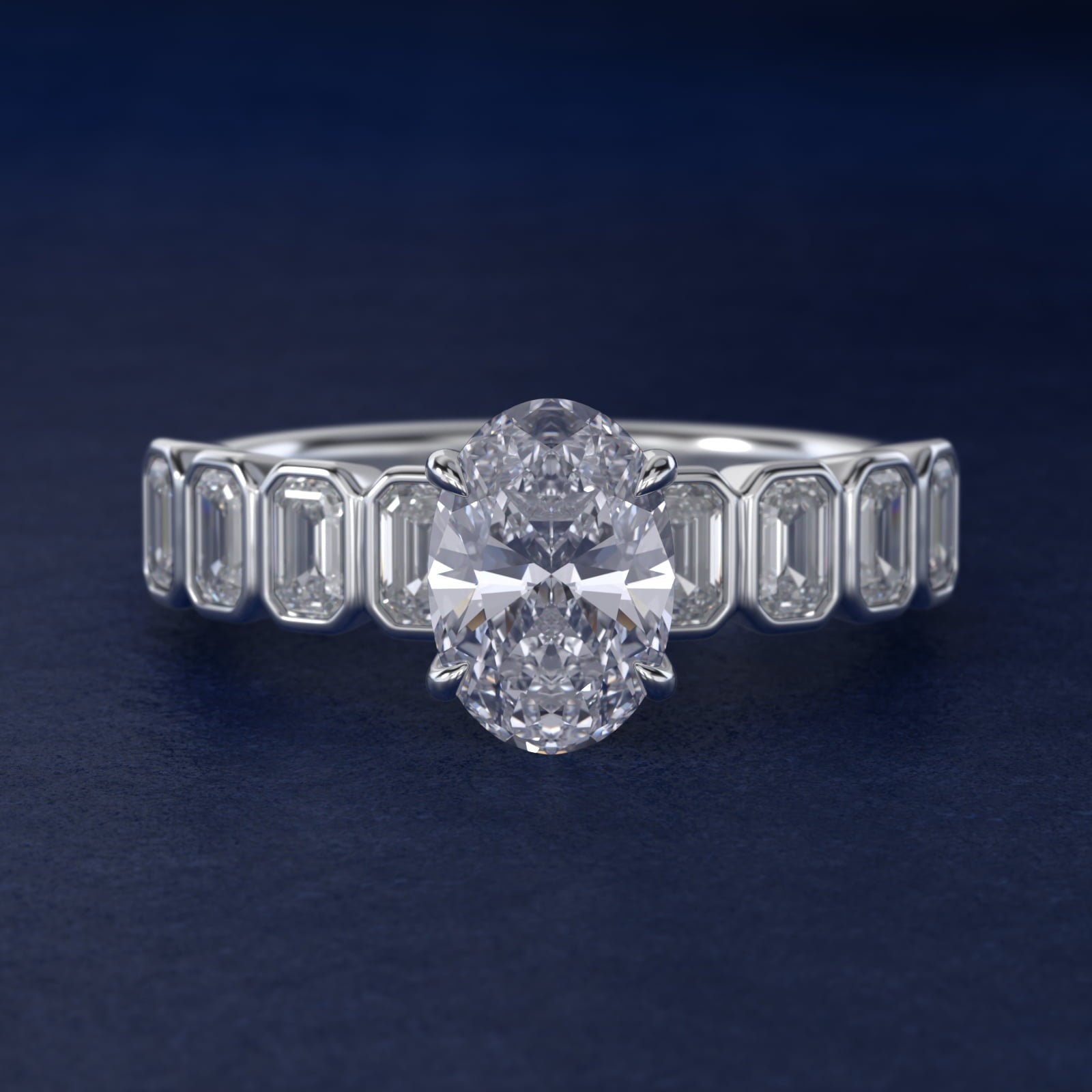 Bezel Set Emerald Cut Side Stone Diamond Engagement Ring In 14K White Gold By James Allen - Oval Center