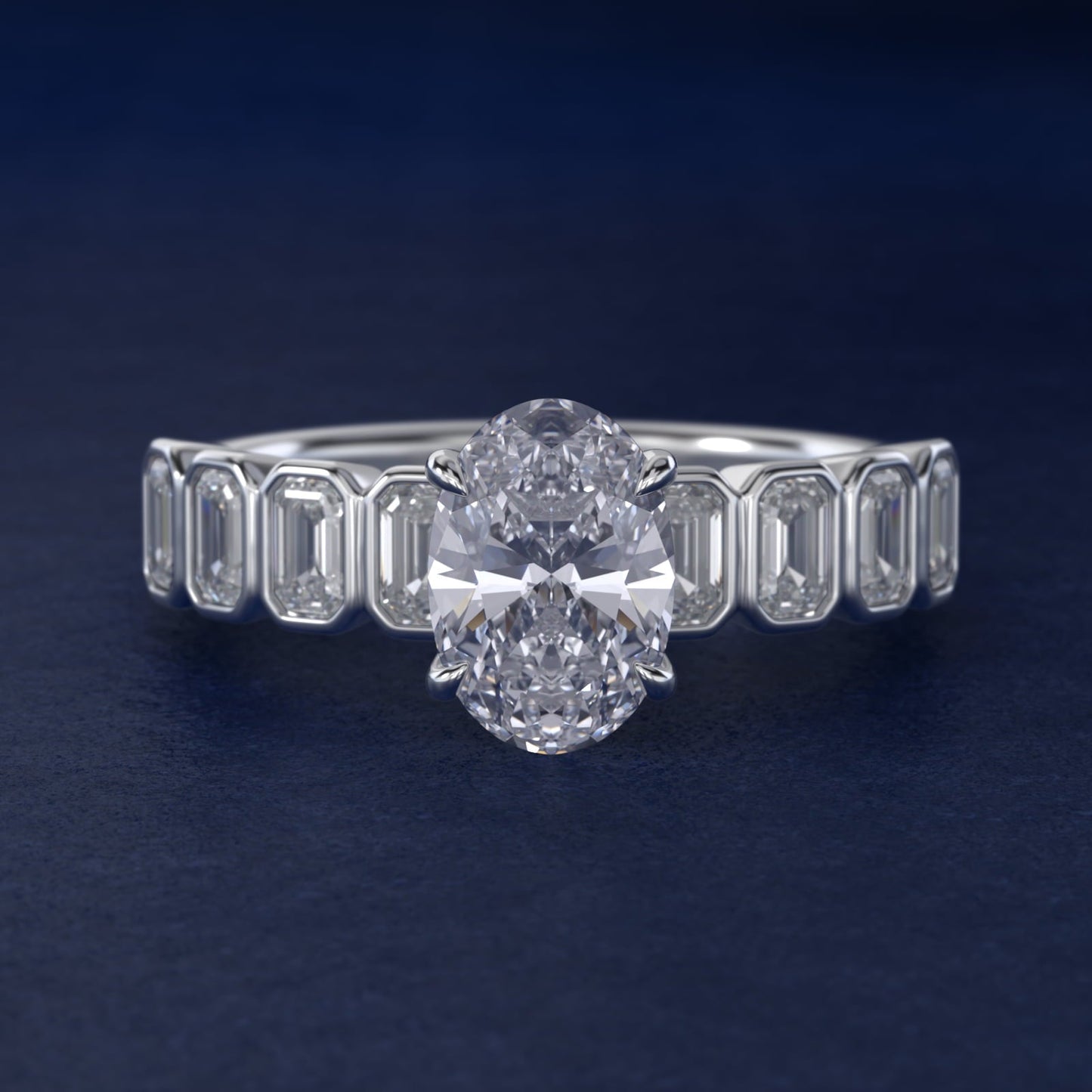 Bezel Set Emerald Cut Side Stone Diamond Engagement Ring In 18k White Gold By James Allen - Oval Center