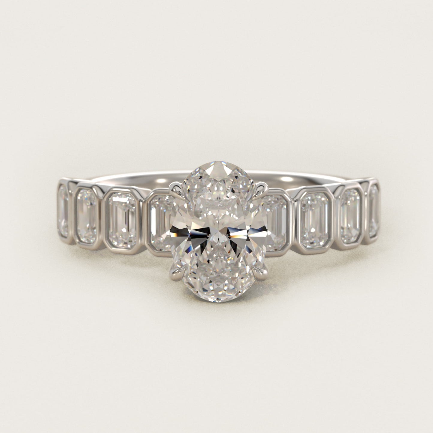 Bezel Set Emerald Cut Side Stone Diamond Engagement Ring In 14K White Gold By James Allen - Oval Center