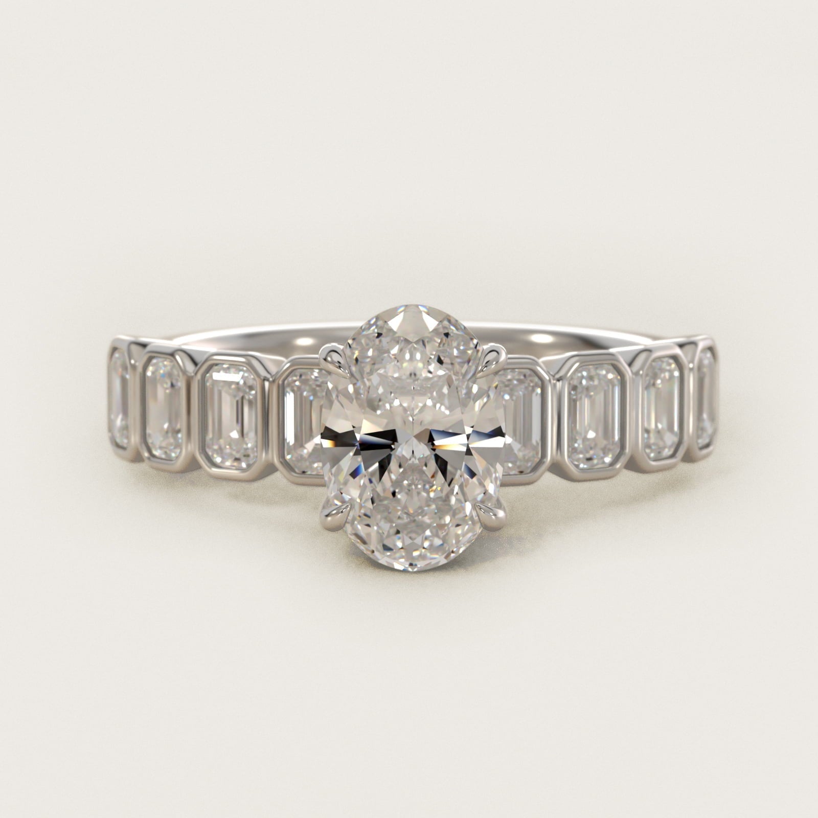Bezel Set Emerald Cut Side Stone Diamond Engagement Ring In 18k White Gold By James Allen - Oval Center