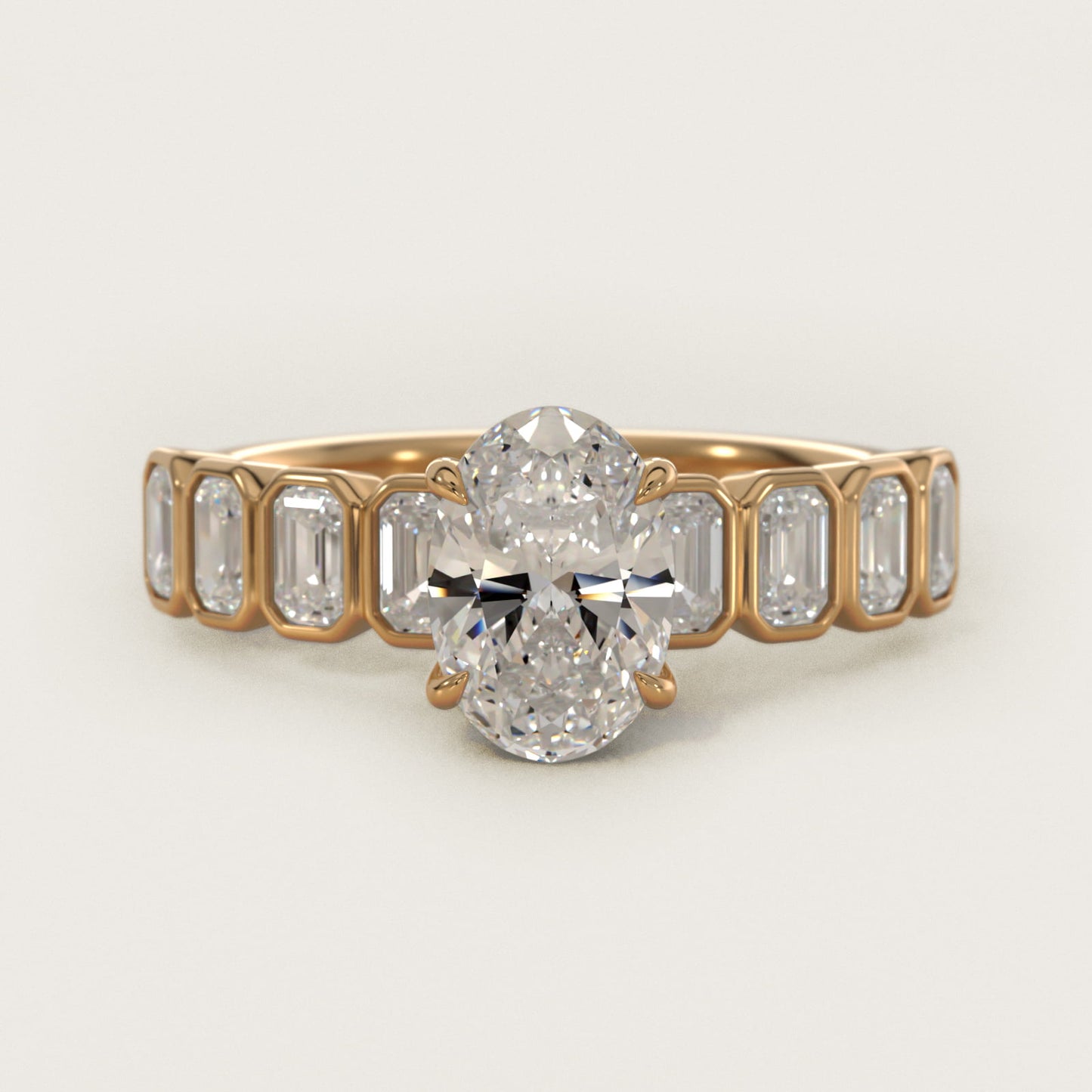 Bezel Set Emerald Cut Side Stone Diamond Engagement Ring In 14K Yellow Gold By James Allen - Oval Center