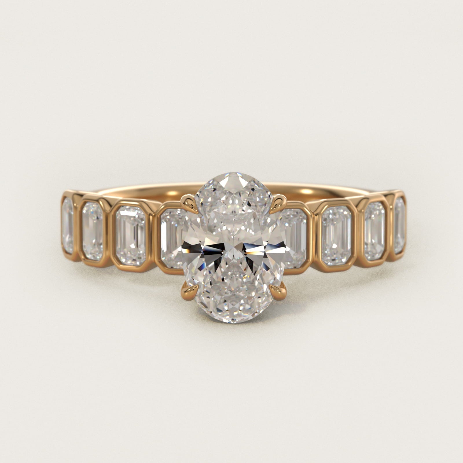 Bezel Set Emerald Cut Side Stone Diamond Engagement Ring In 18k Yellow Gold By James Allen - Oval Center