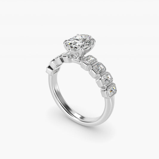 Bezel Set Emerald Cut Side Stone Diamond Engagement Ring In Platinum By James Allen - Oval Center